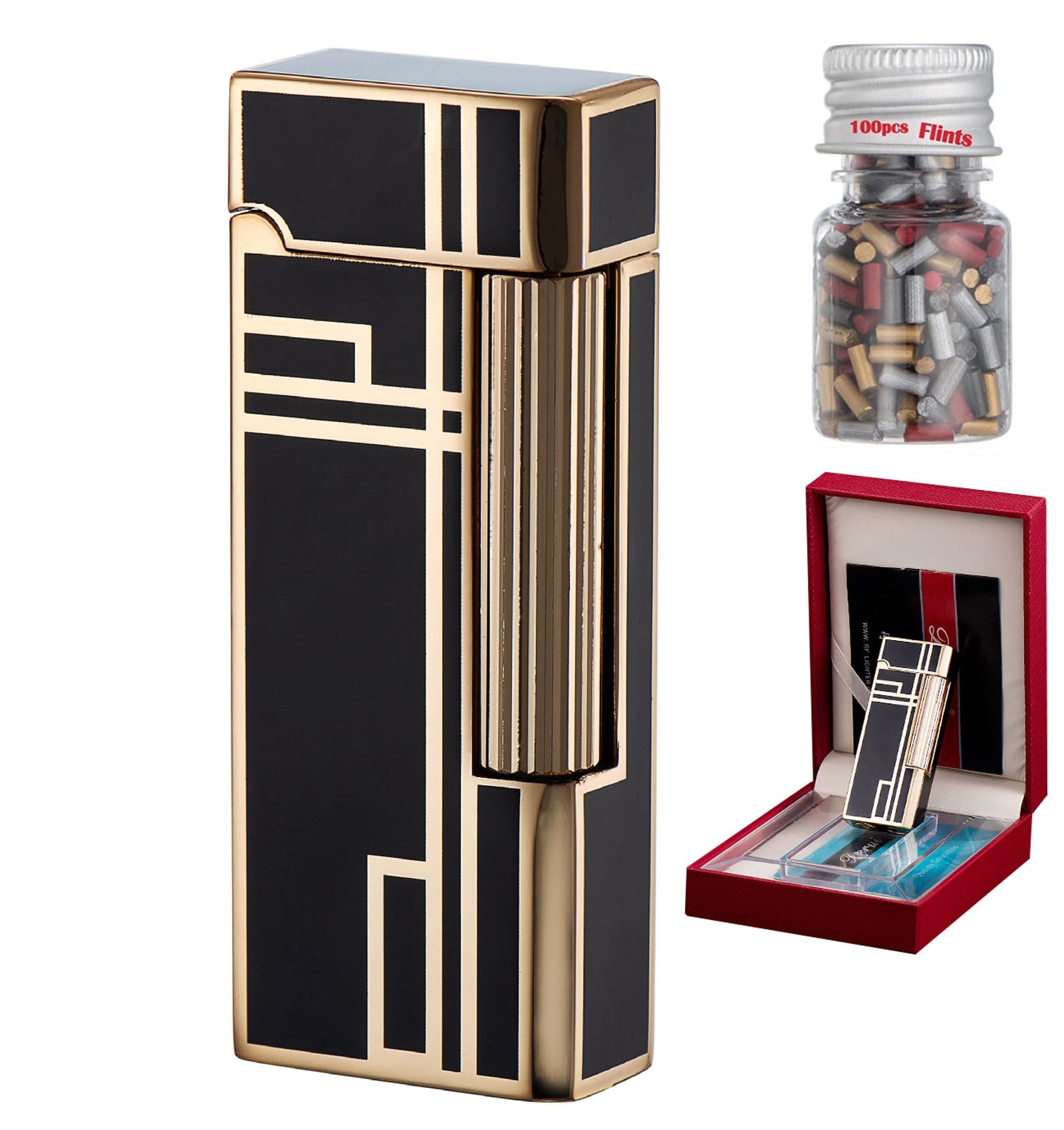 Leileicaili A Traditional Flame Lighter With100pcs Flint, Butane Refillable Gas Lighter,Metal Flip Lid Lighters For Candle,Cigarettes(A)