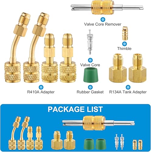 Miniatura 6 de R410A Mini adaptadores divididos, conector de puerto de vacío de carga R410A con hembra de 516 pulgadas a macho de 14 pulgadas y adaptador de tanque