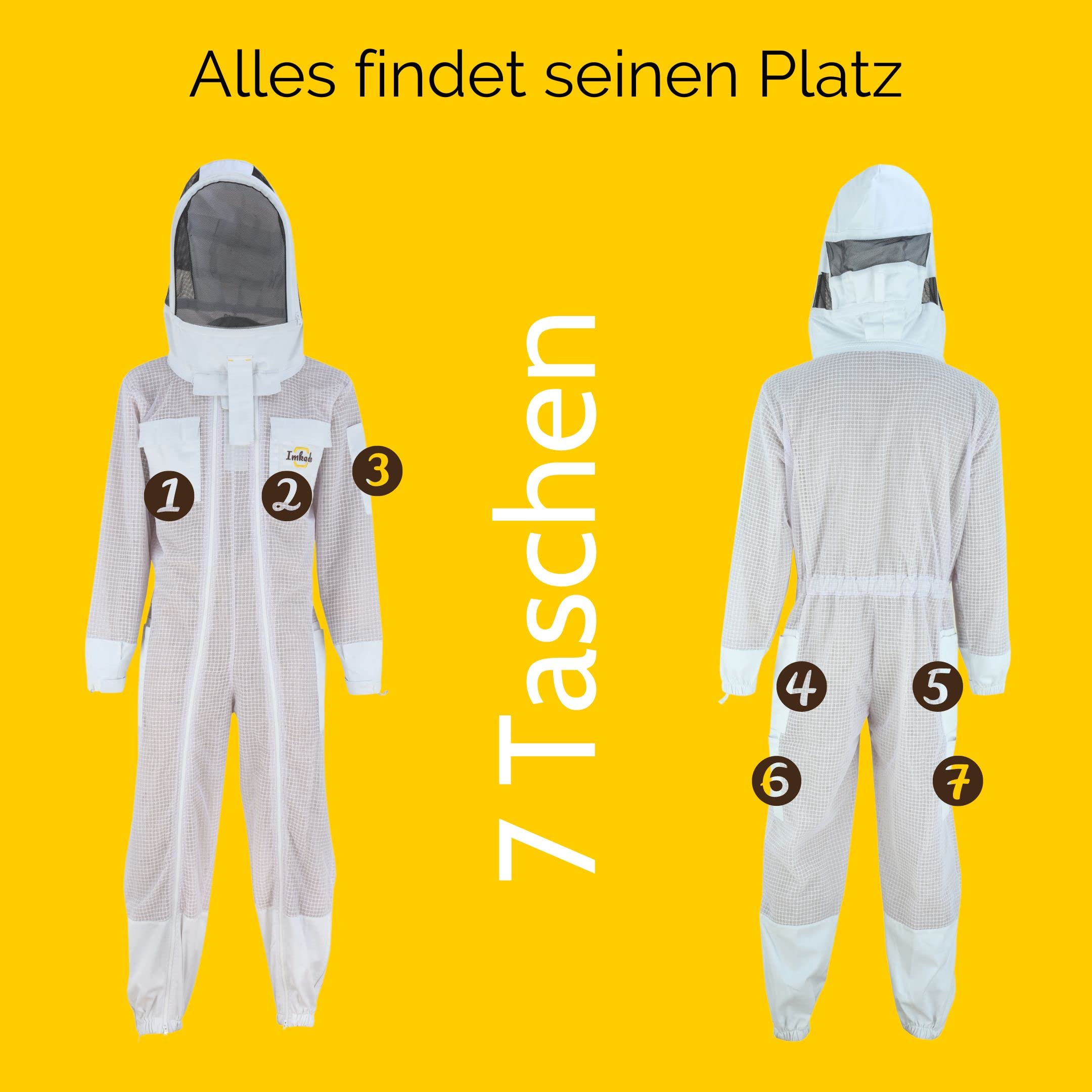 Atmungsaktiver Imkeranzug, Schutzbekleidung für Imker - Schutz vor Bienenstichen (L, Schleier: Fechtschleier)