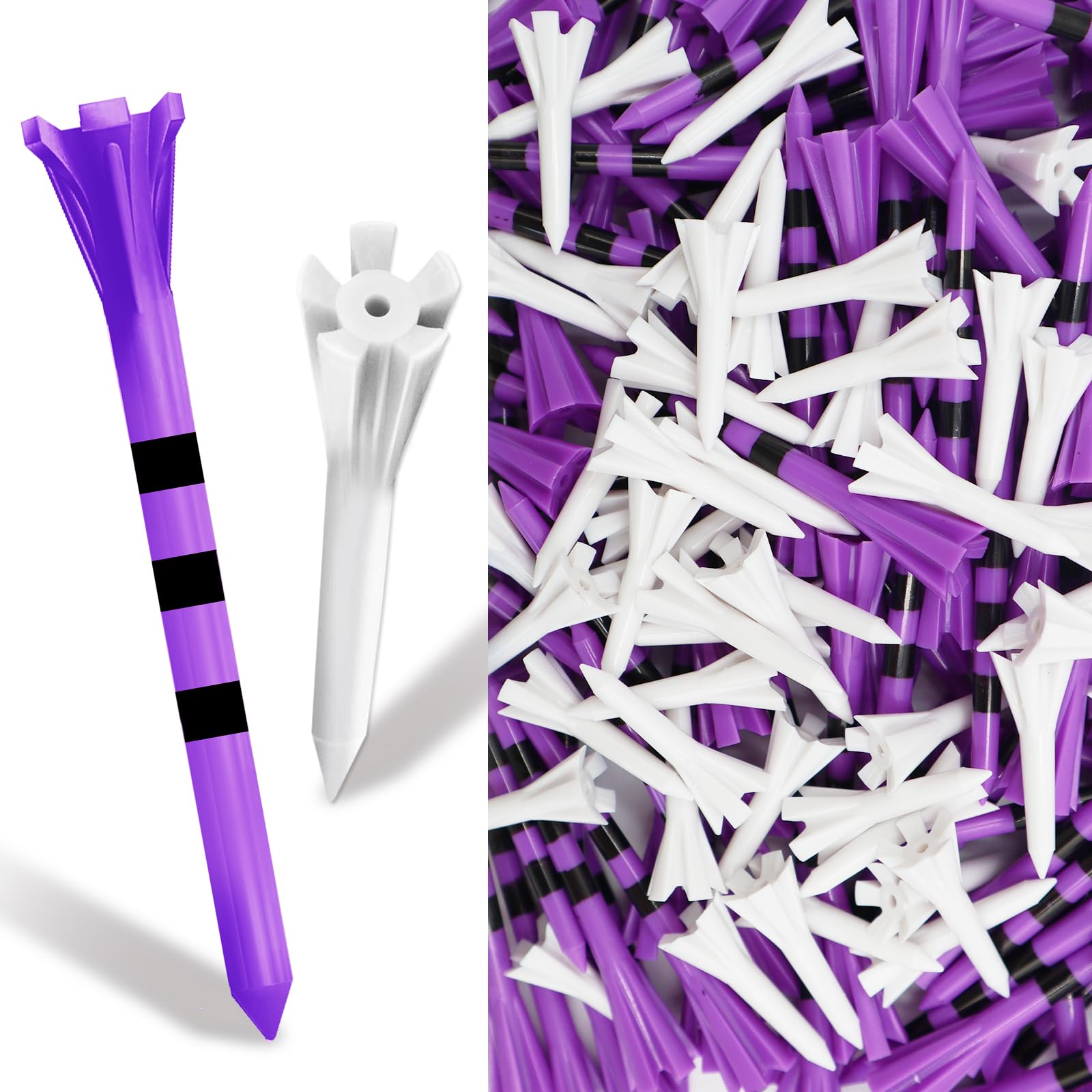 FINGER TEN Unbreakable Golf Tees Plastic 80 3 1/4" or 2 3/4" Driver Tees with 20 1 1/2" Iron Tees Assorted Pack, Low Resistance & Consistent Height Long Short Tees with Bright Colors