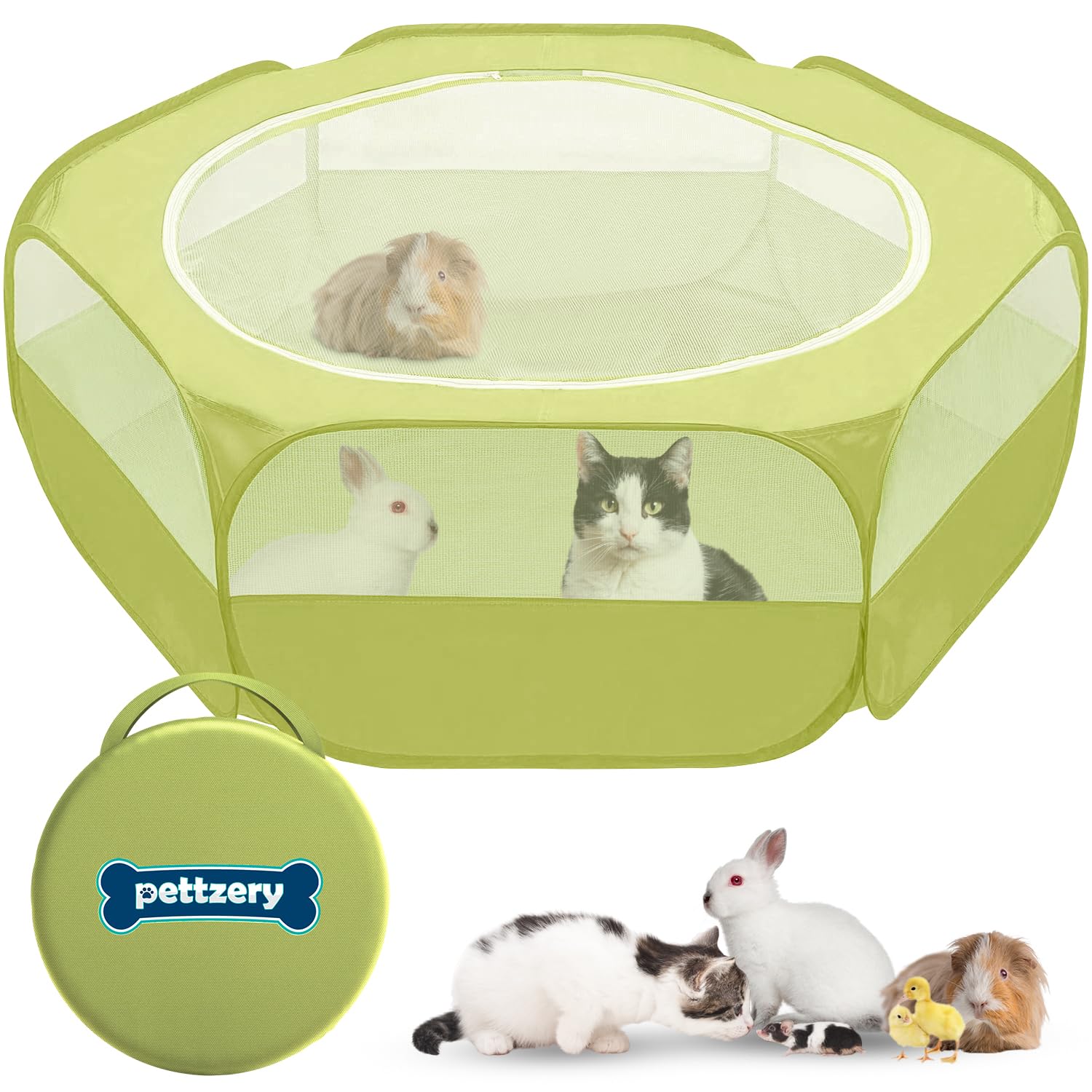 Small Animal Playpen with Zippered Top, Portable Waterproof Pet Cage (47"x23") for Kitten, Bunny, Guinea Pig, Hamster, Chicken Brooder, Indoor &