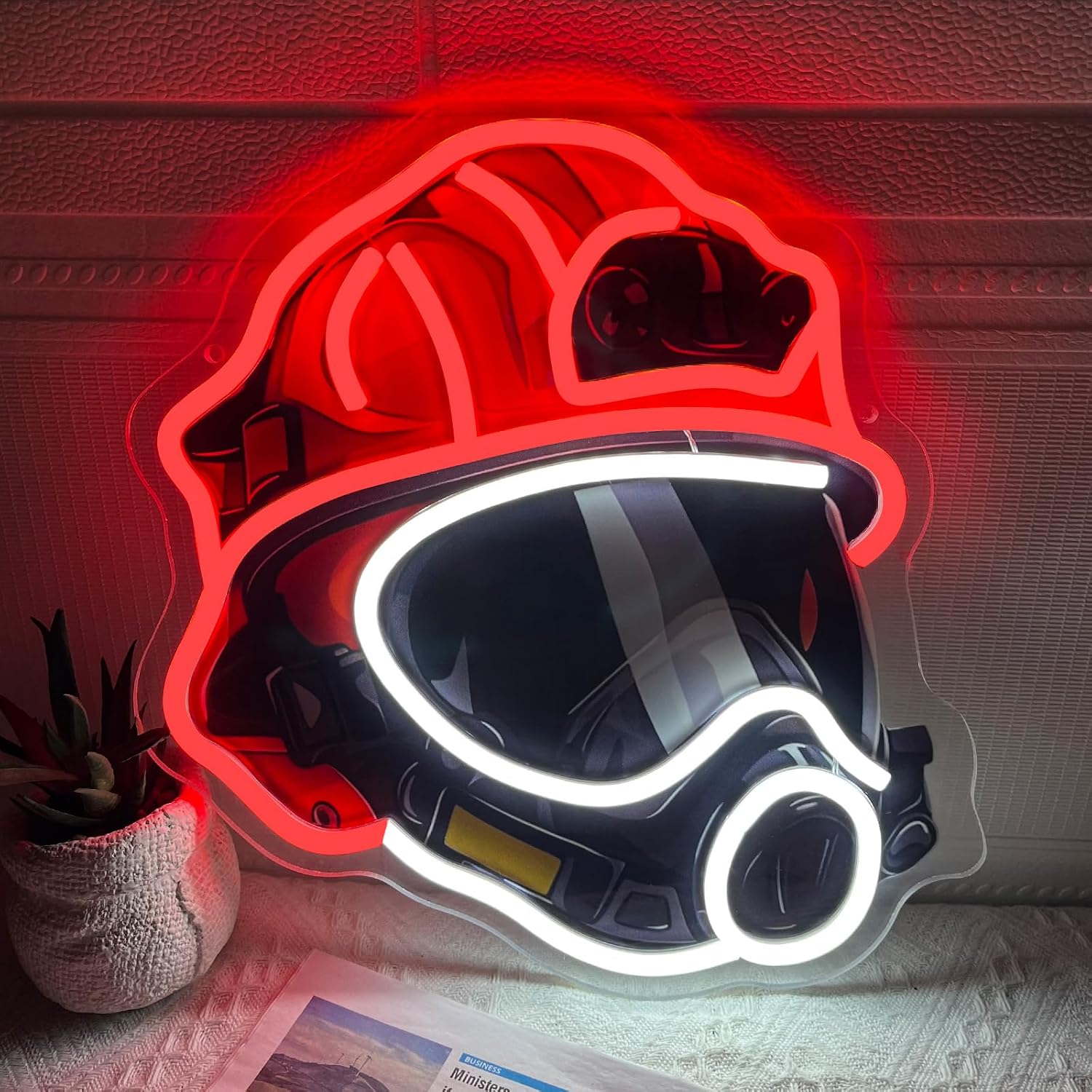 Firefighting Helmet Neon Sign Dimmable Firefighter Helmet Neon Lights USB Powered Anti-Toxic Fire Helmet Led Light Sign for Firefighter Father Presents Man Cave Birthday Fire Station Hero Wall Decor