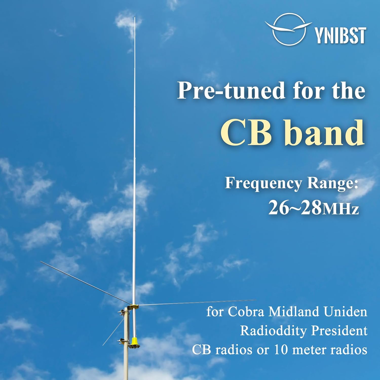 26~28MHz CB Base Station Antenna,20 ft. 100W Aluminum Alloy Omni-Directional Outdoor Antenna for Cobra Midland Uniden President CB Radio Transceivers