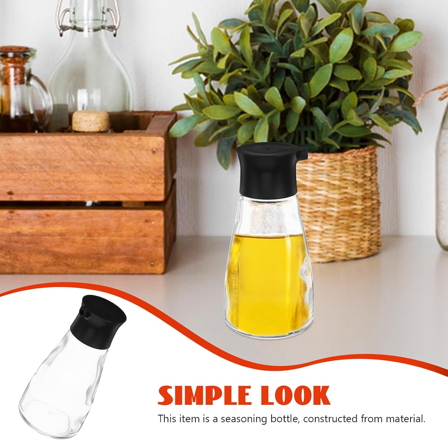 Amosfun Glass Seasoning Bottle 250ml with Automatic Flip Cap for Kitchen