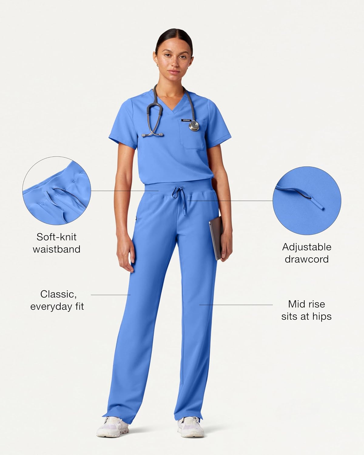 JAANUU Xenos Women’s Scrub Pants – 5-Pockets Classic Fit, Mid-Rise UltraLAST Fabric 4-Way Stretch, Medical Uniform Pants - Image 2