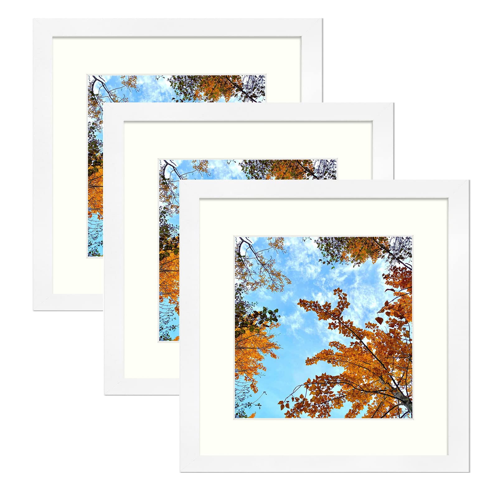 MBC MAT BOARD CENTERMBC Mat Borad Center, 12x12 Picture Frames with Plexiglass for Picture 8x8 with Mat or 12x12 Without Mat, Wall Mounting Display (White, 3 Pack)