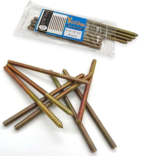 Miniatura 122 de Paquete de 8 pernos de suspensión de 5/16-18 x 4 pulgadas, pernos de doble cabeza de 5/16-18 pulgadas, tornillos de clavija de madera 5/16