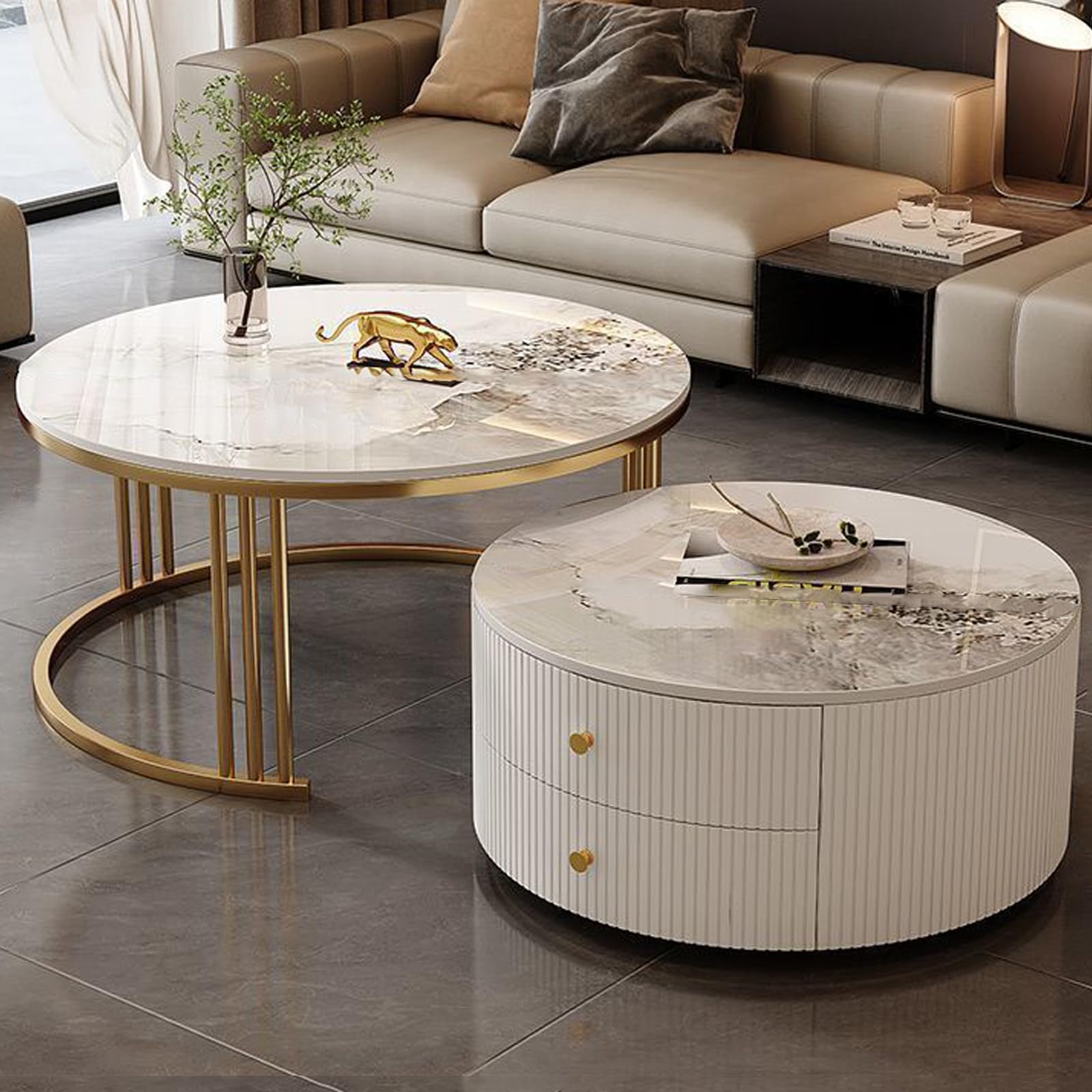 Table basse gigogne ronde avec rangement chic pour optimiser votre salon