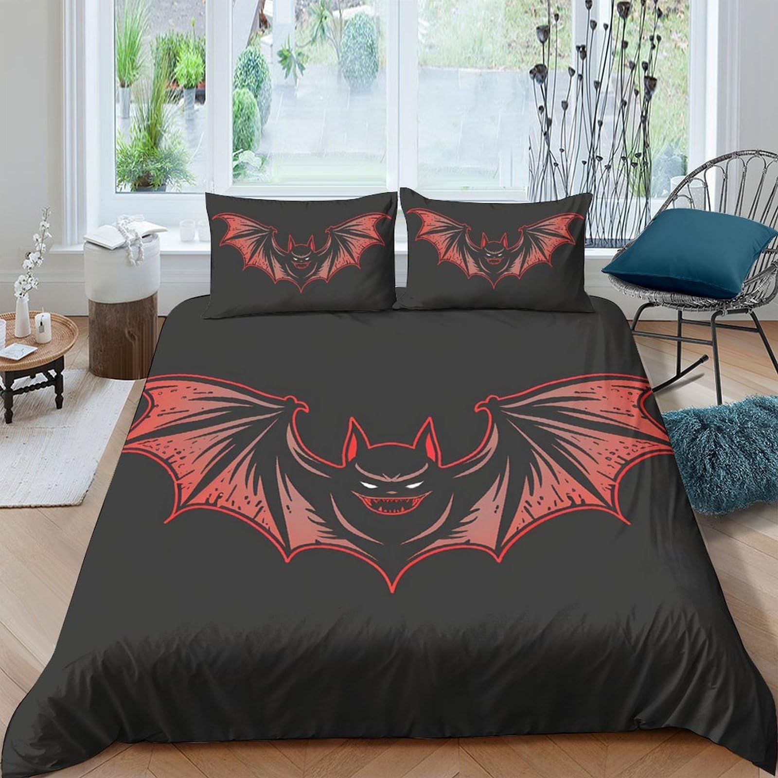 Ctjqhvkz Style-8 3D Printed Red Bat Fitted Sheet Microfiber Soft Black Gothic Mattress Cover Bedroom Dorm Protector Decor Single（135X200cm）