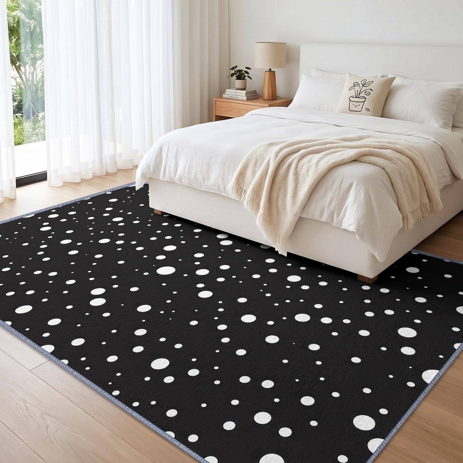 Générique Géométrie Pois Noirs Et Blancs Tapis Salon 160 x 230 cm, Lavable en Machine Antidérapant Tapis Moderne pour Chambre Descente de Lit Salle a Manger Bureau