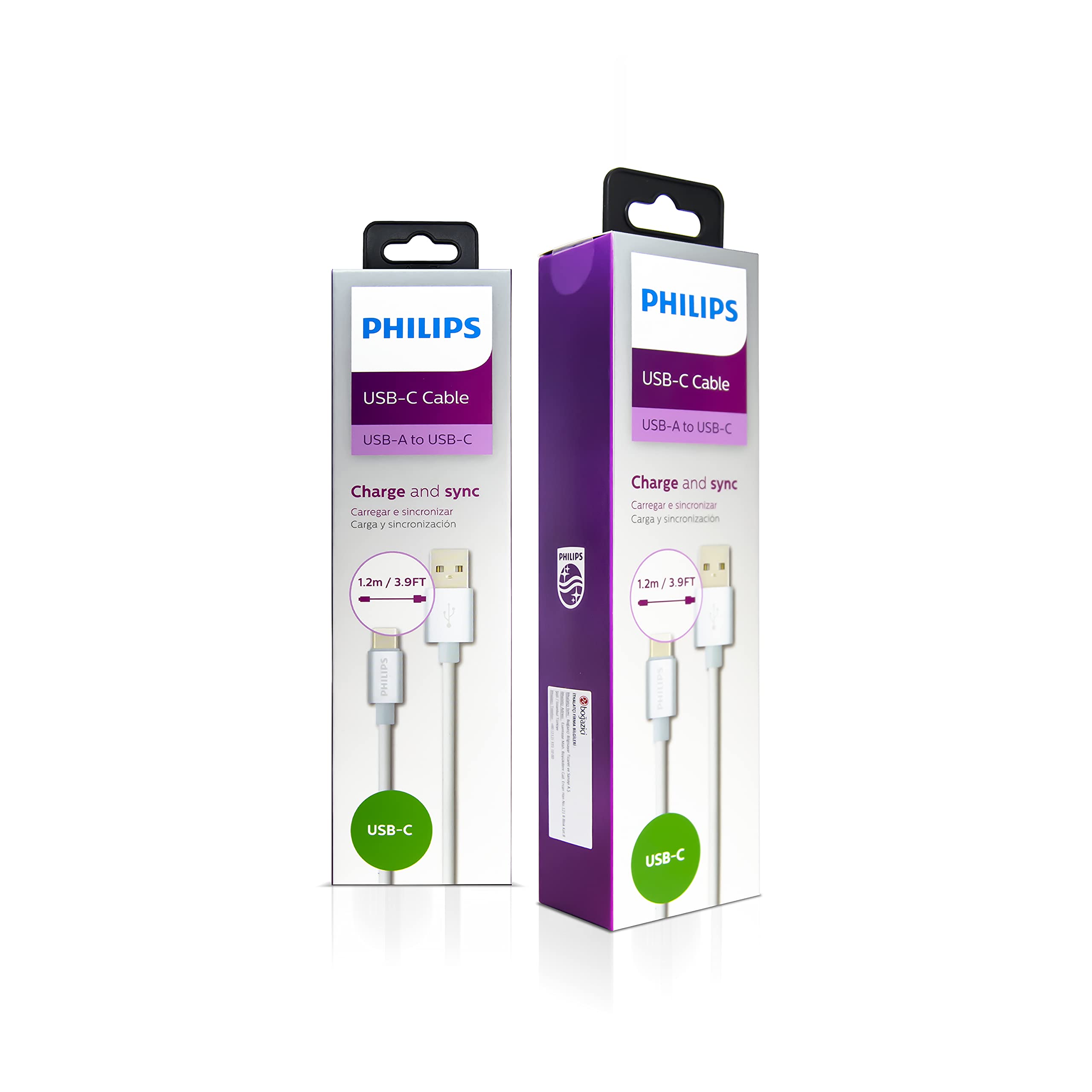 Philips USB - USB C Şarj Kablosu, 1.2 Metre, Deri, Siyah (DLC2528M)