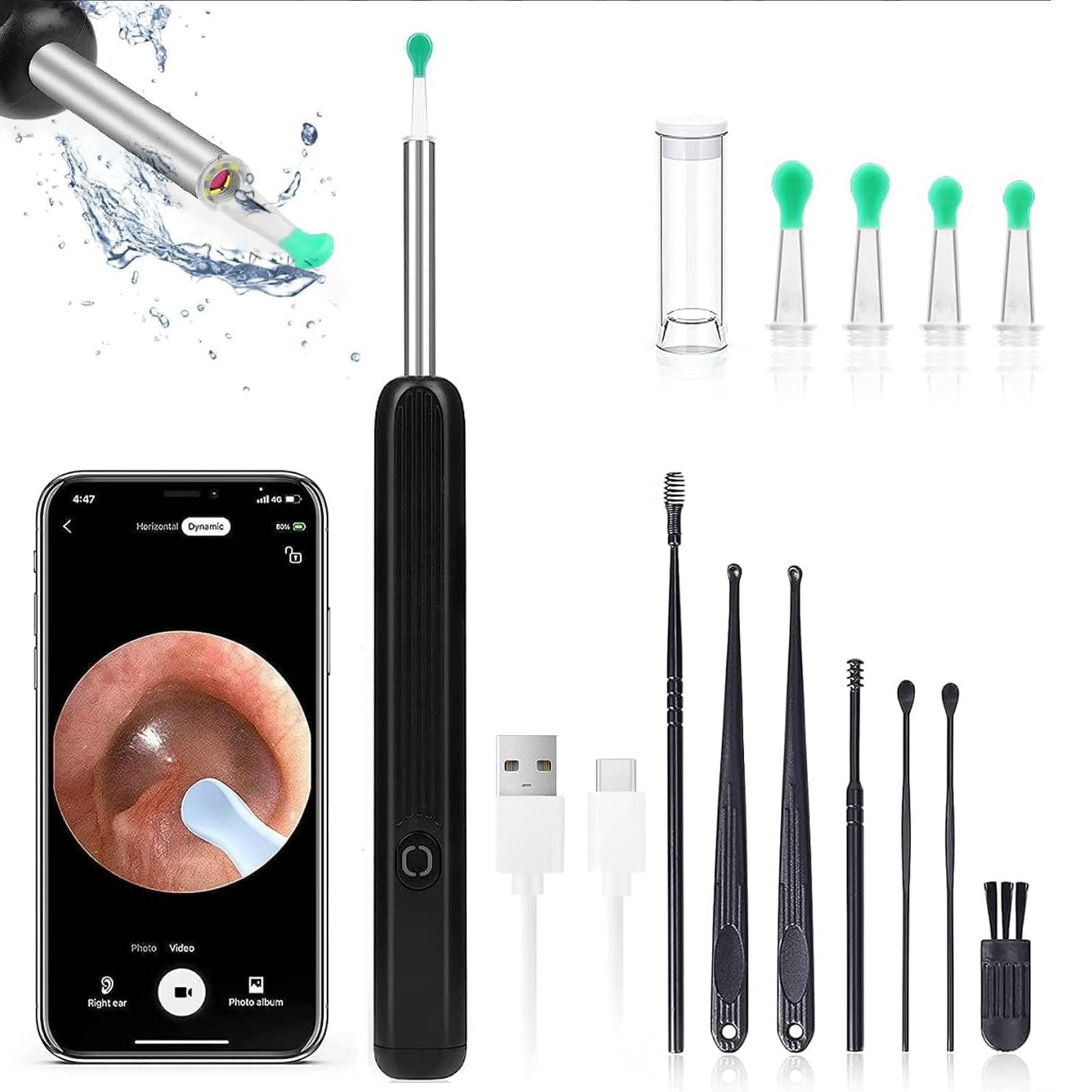 Miluna Ohrenreiniger, OIP67 Wasserdicht Ohrklar mit 6 LEDs, Miluna Pro Ohrenreiniger mit 1080P HD WiFi Kamera, hrenschmalz Entferner Otoskop für iPhone, iPad und Android-Smartphones