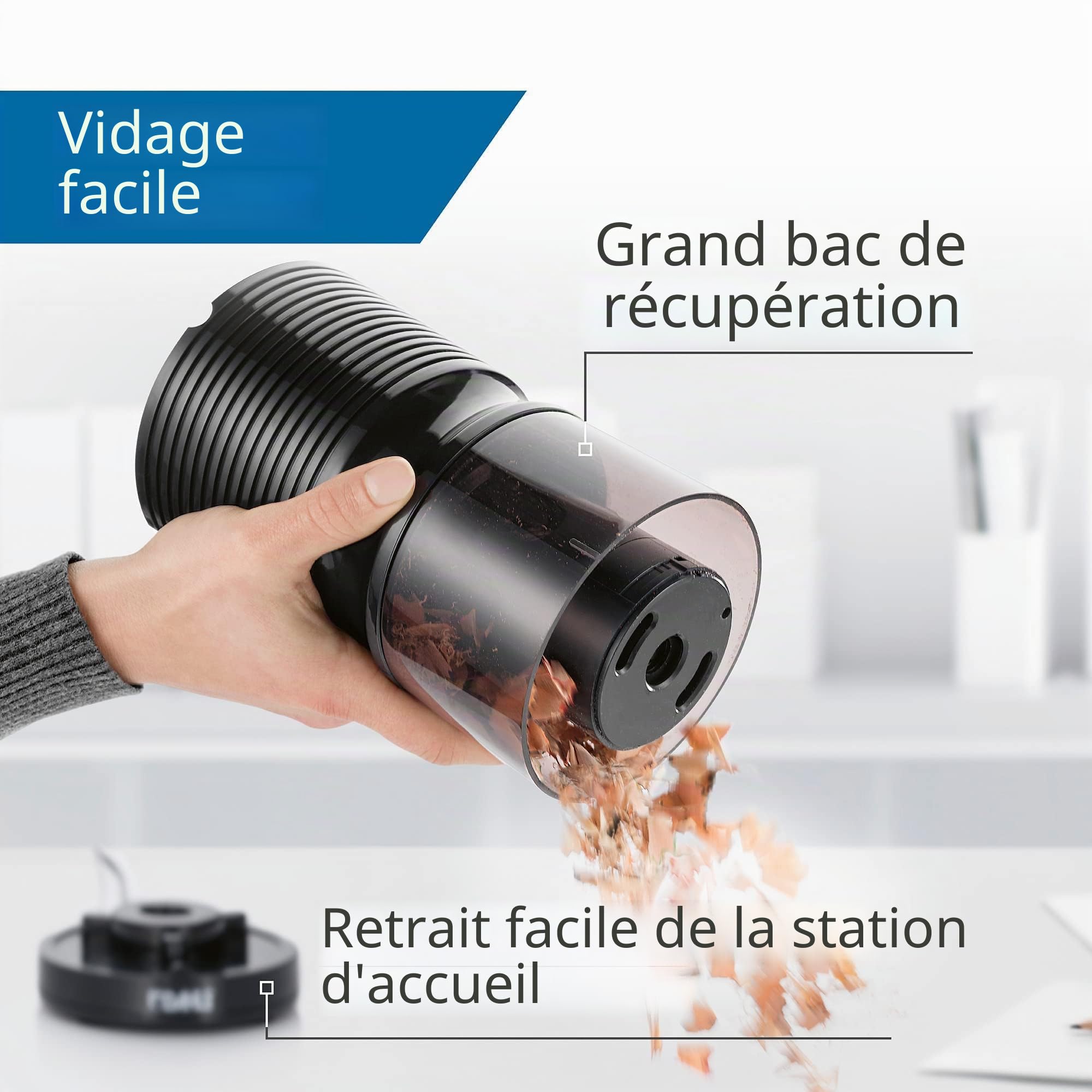 DAHLE Taille-crayon électrique 210 (taille-crayon électrique pour les diamètres de 8 mm à 11 mm, conforme à la normes GS) Noir 20,7 x 10,3 x 10,3