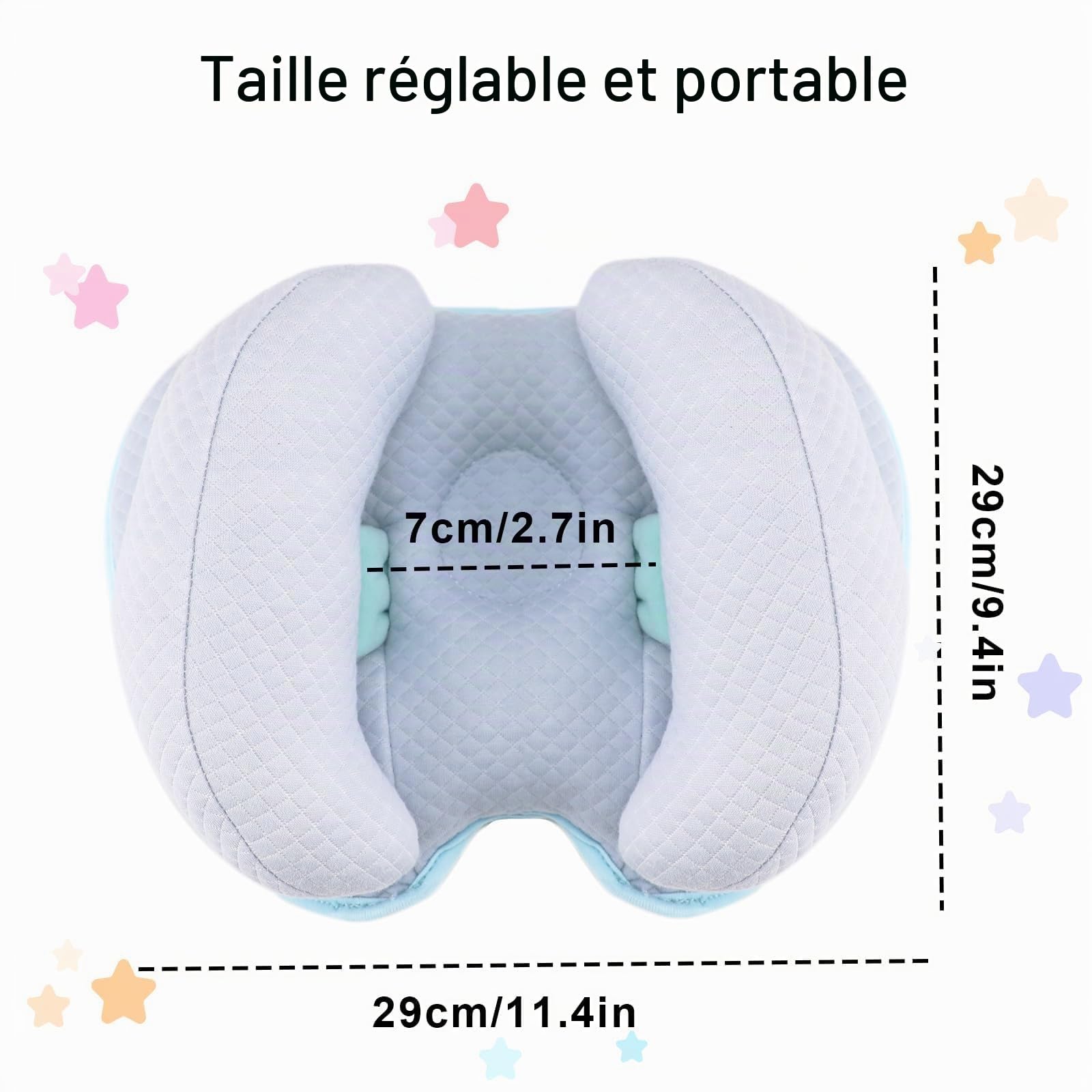 Oreiller de voyage 2 en 1 pour bébé, forme de banane, réglable pour bébé et nourrissons, support de cou et de tête, coussin de siège de voiture pour 3 à 12 mois, bleu
