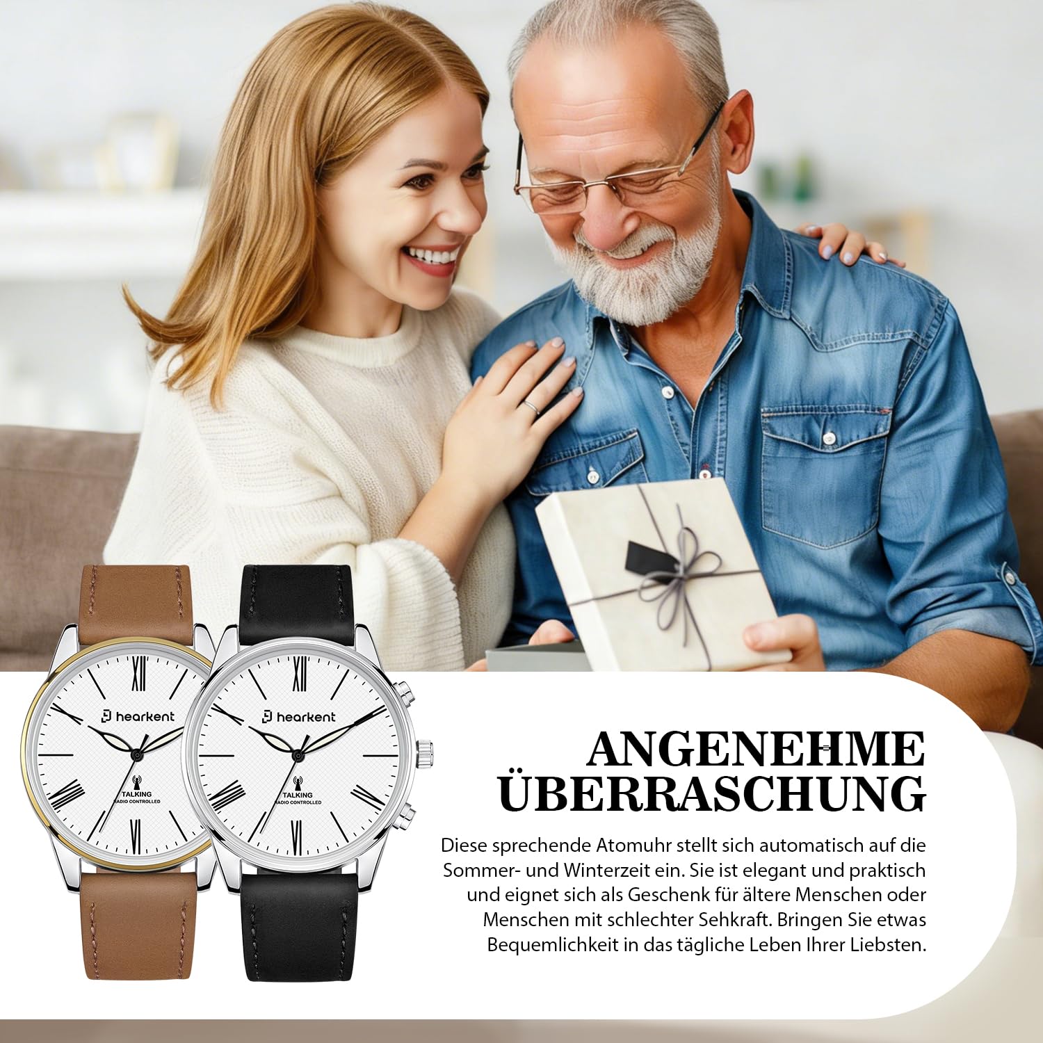 Orologio parlante da uomo, per anziani con voce tedesca, orologio da polso con quadrante grande per ipovedenti, orologio parlante cieco, forte e chiaro, classico orologio analogico da uomo