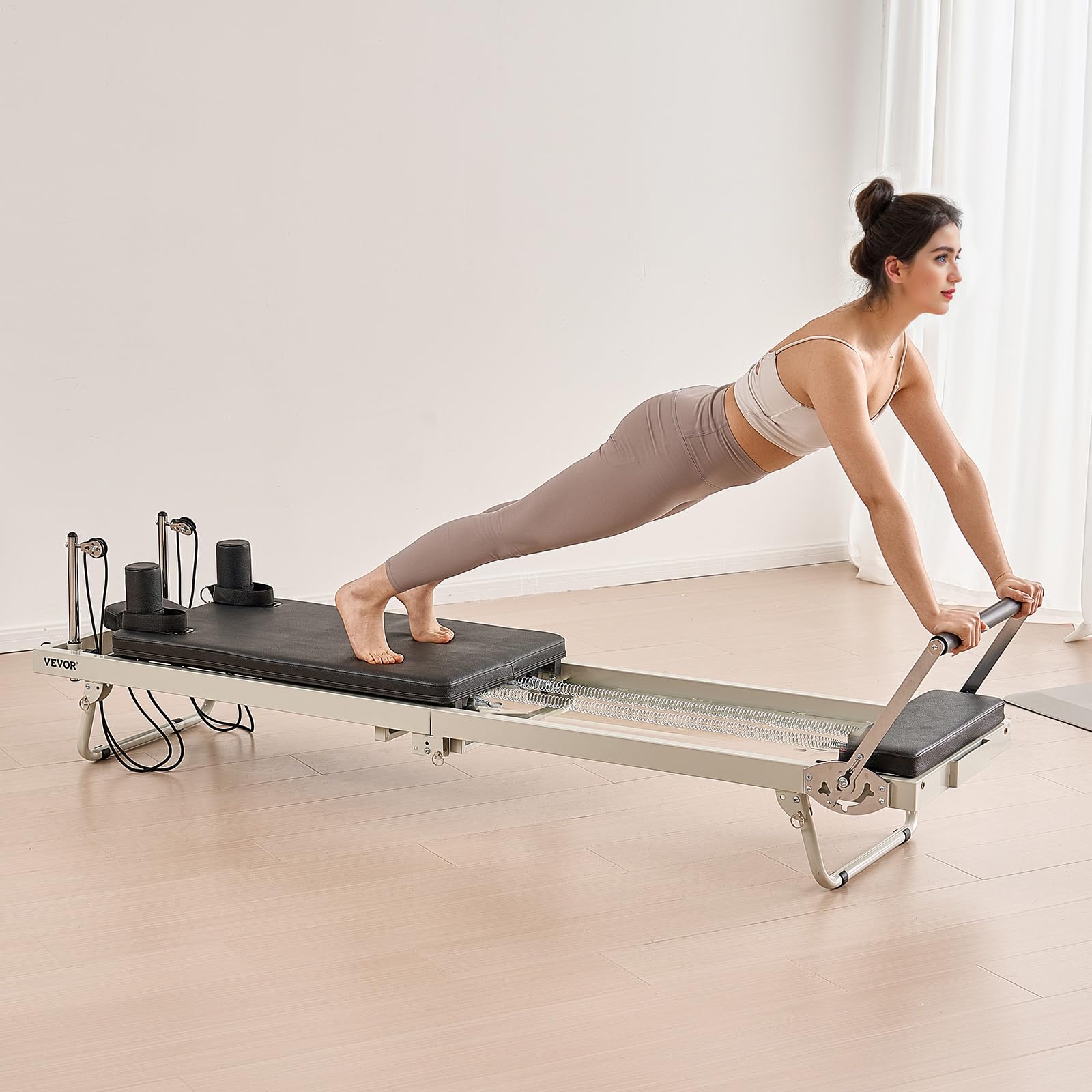 VEVOR Riformatore Pilates Pieghevole, Macchina per Allenamento Pilates per Palestra Casa, Letto Pilates con Doppia Resistenza Molla e Corda, per Utenti Avanzati Principianti, Fino a 181,4 kg