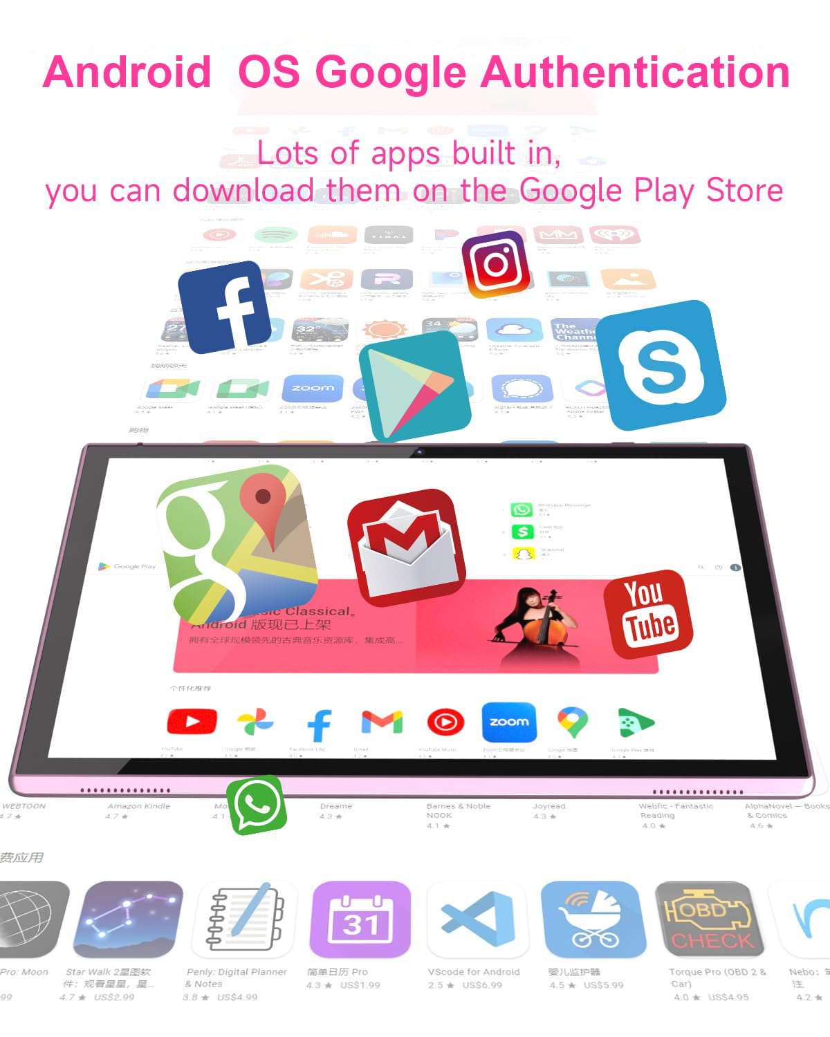 Tablet Tabletas de 10 pulgadas, Google Android Tablet 10, procesador de cuatro núcleos Tableta computadora con 32GB ROM 2GB RAM, 2MP+8MP Cámara WiFi BT 10.1 en pantalla HD, 6000mAh batería de larga 4