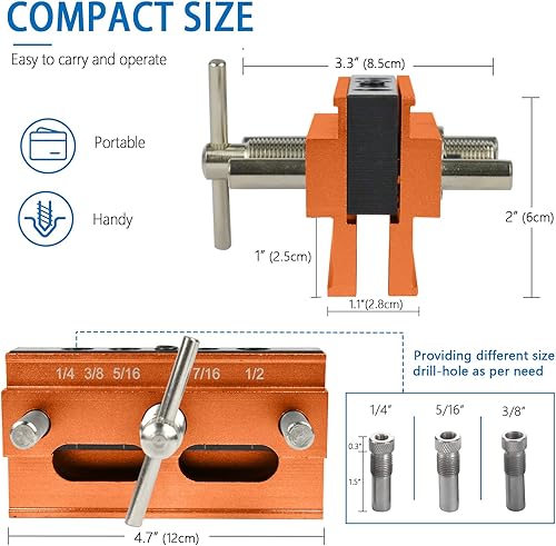 Miniatura 6 de Kit de plantilla de clavija autocentrante con 6 bujes guía de taladro, kit de plantilla de clavija de perforación de ancho ajustable para agujeros