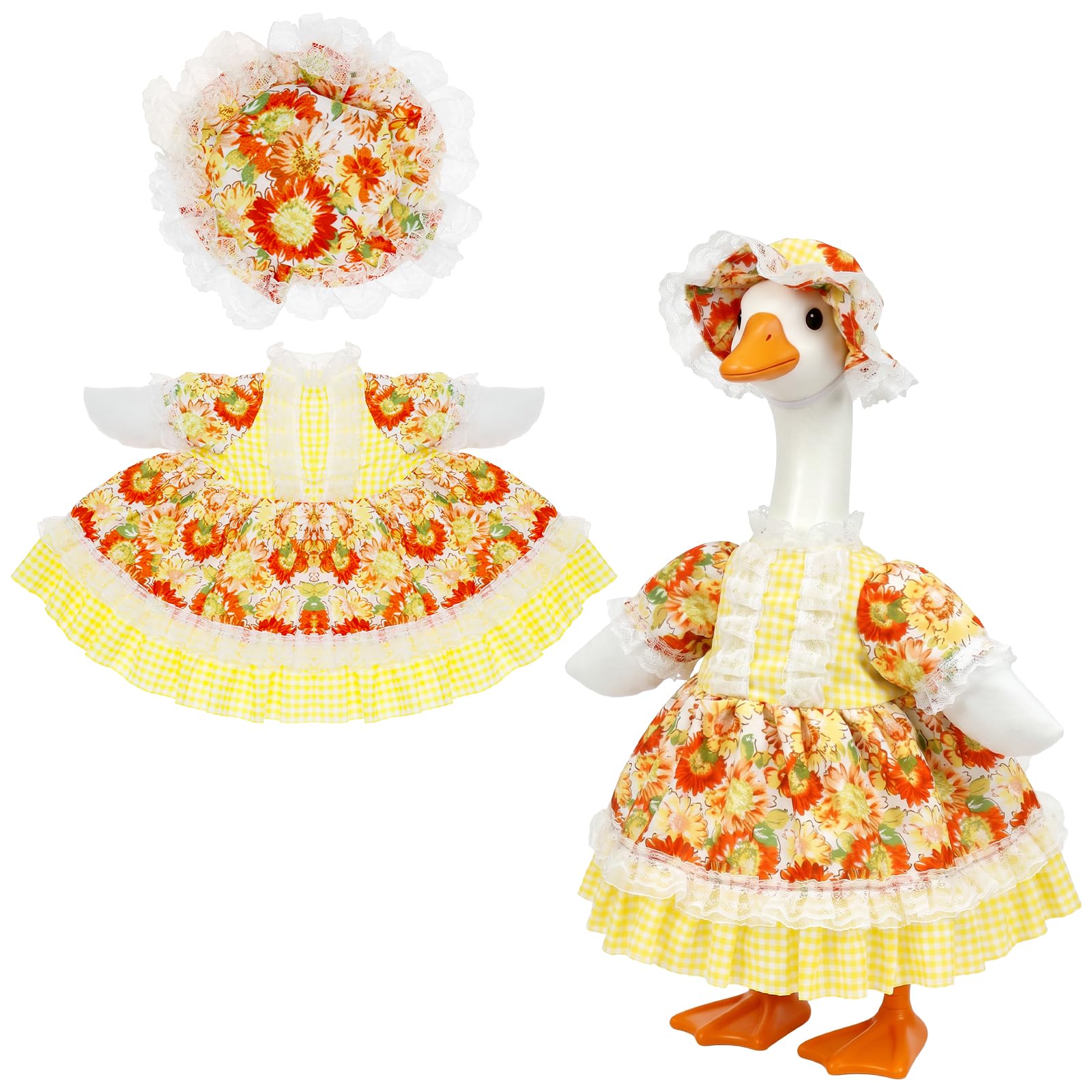 Ghshanog 2Pcs Porch Goose Outfit, Garden Statue Clothes, Yard Gooses Costume Accessories for 23" Concrete Lawn Statue, Spring Outdoor Garden Yard Patio Decor Accessories(Yellow)