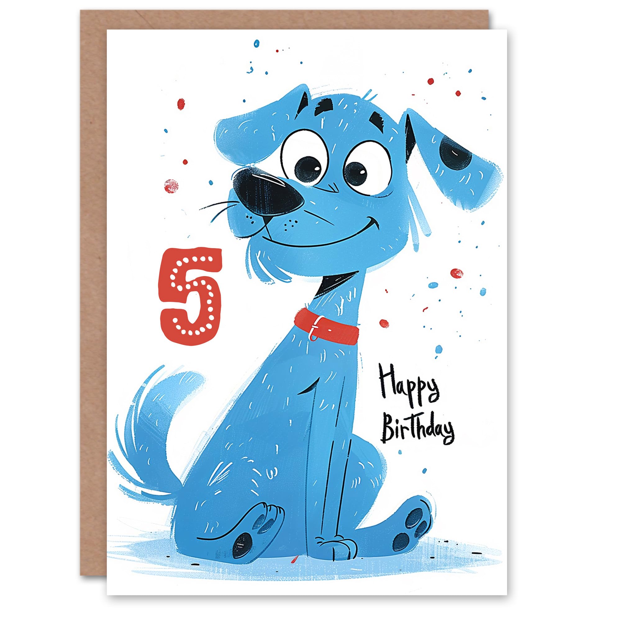 Artery8 Kids Birthday Card - Dog Lover Puppy Cartoon - Blue - 5th Birthday