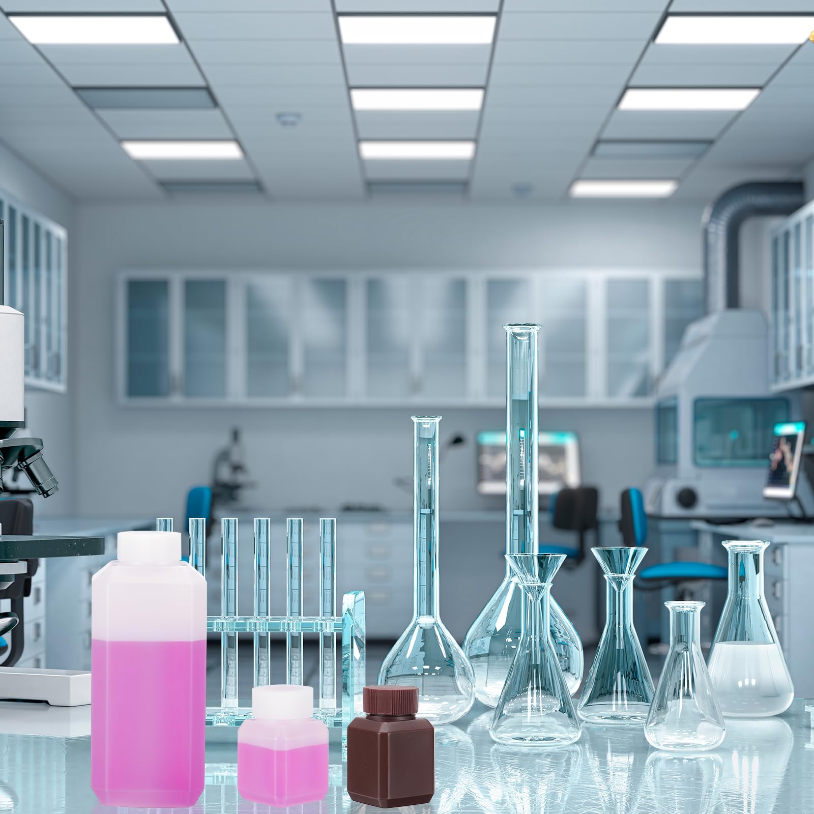 PATIKIL Bottiglie Per Reagenti, 16 Pezzi 250ml HDPE Bocca Stretta Contenitore Quadrato Modello Con Copertura Ad Anello Interno Per Laboratorio Acqua Reagenti Liquidi Solidi Modello