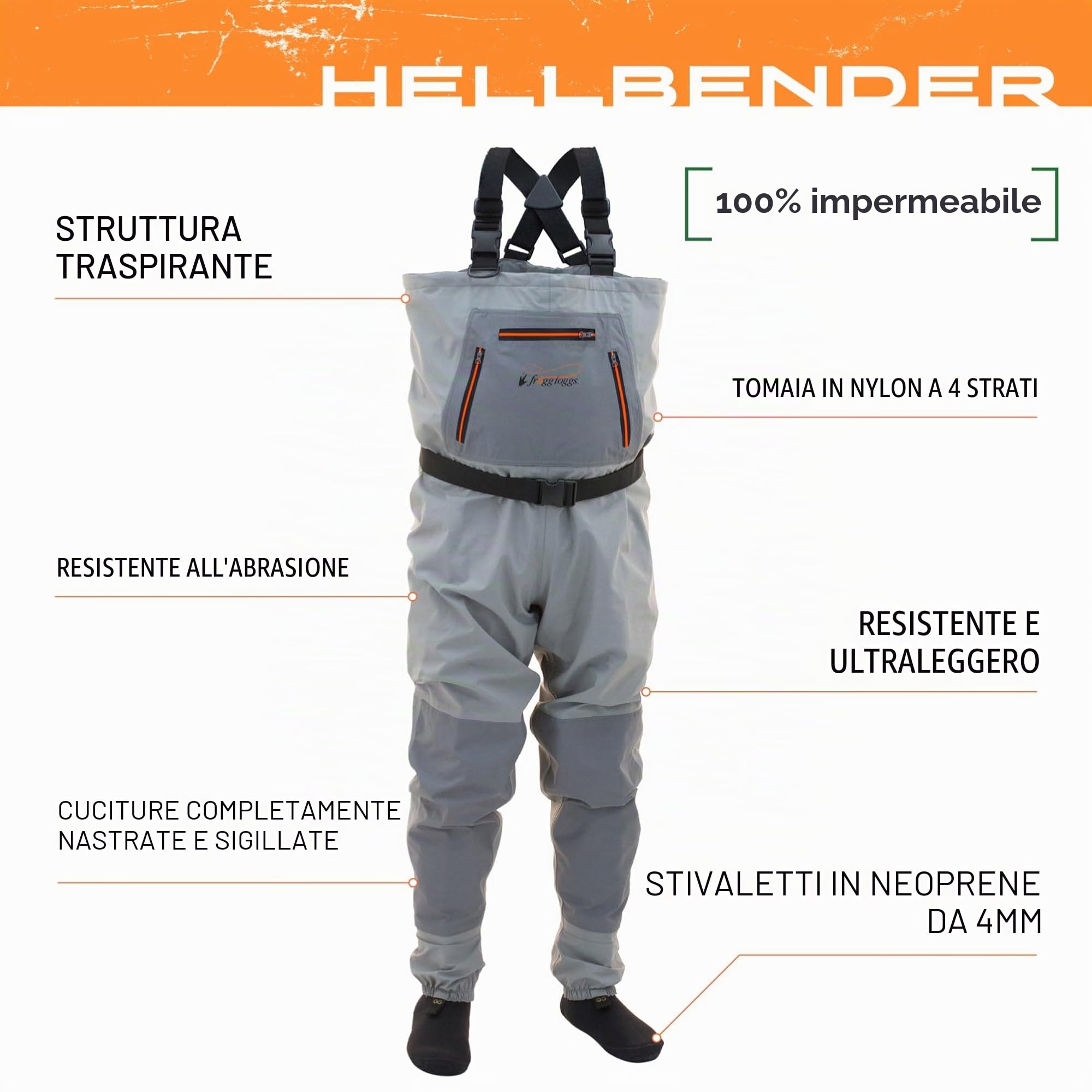 Frogg Toggs Hellbender Angel-Wathose mit Sockenfuß, traspiranti, impermeabili