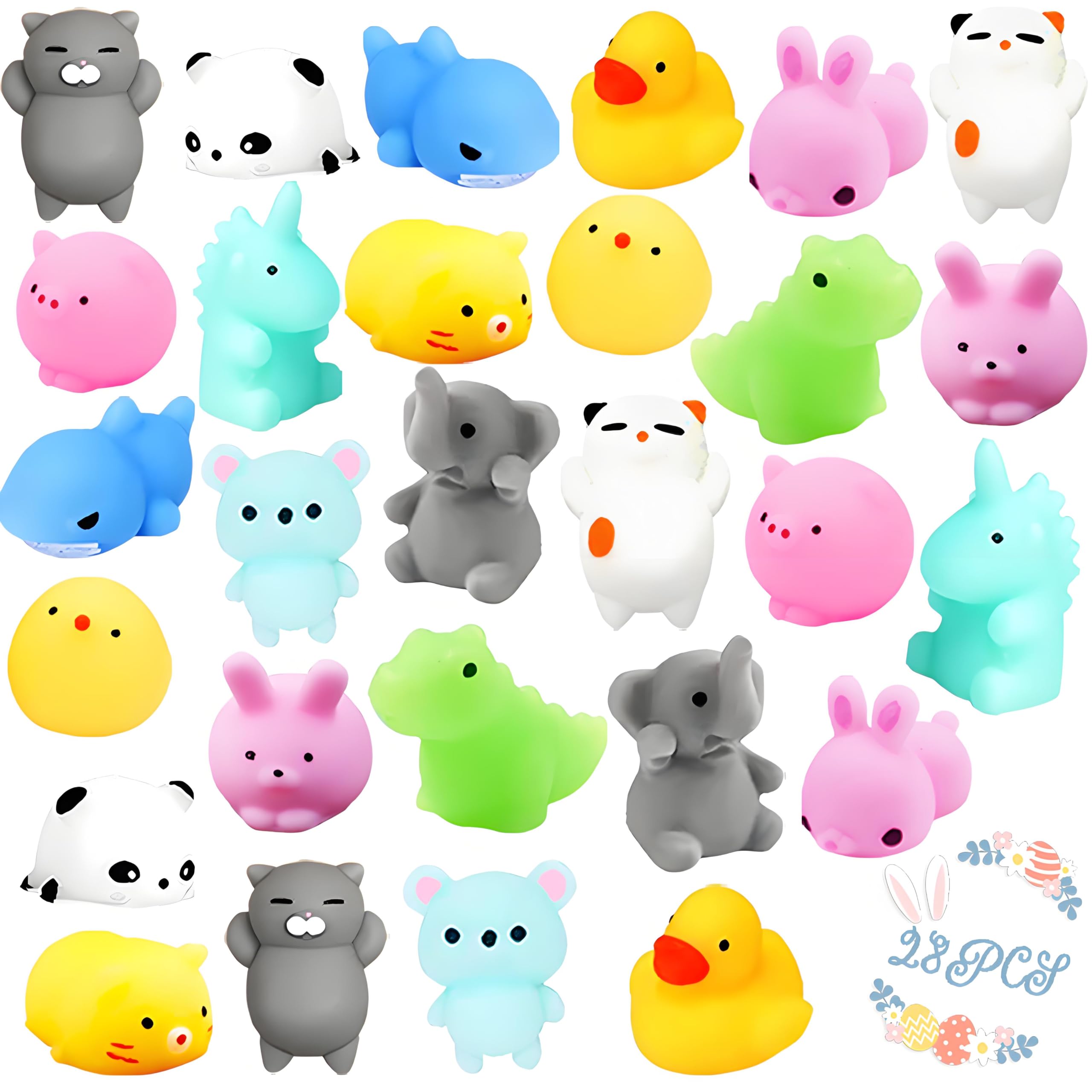 UMEELR 28 Pack Mochi Squishies Toys, Easter Egg Basket Stuffing,Egg Hunt Party Favors Stress Relief Squishy for Boys Girls School Classroom Prize