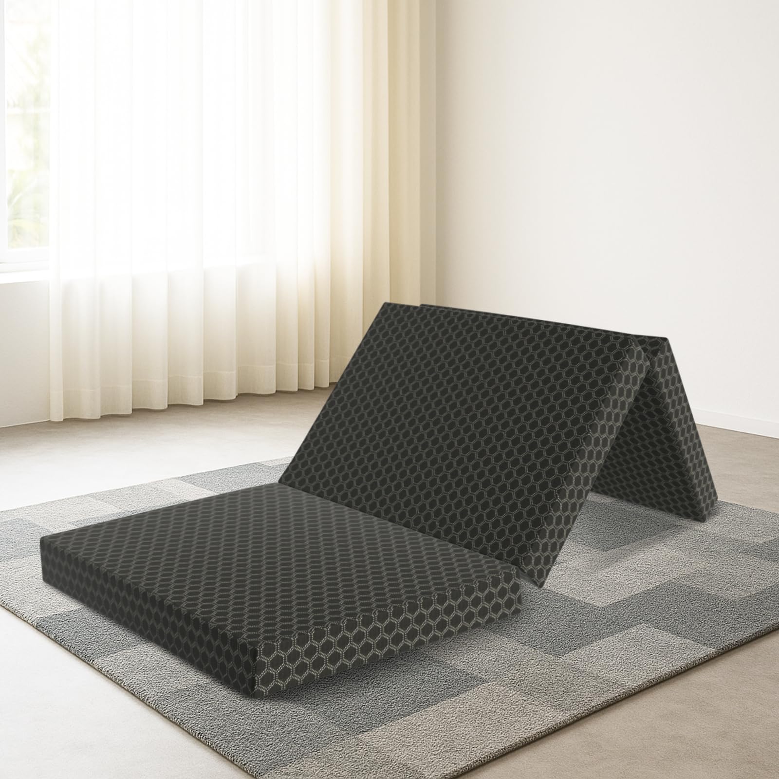 Orista™ Foldable Memory Foam Mattress Single Bed | 72x36x4 Inch | Compact & Portable, 3-Fold Design | Perfect for Floor Sleeping, Guests, and Travel| Black Jacquard