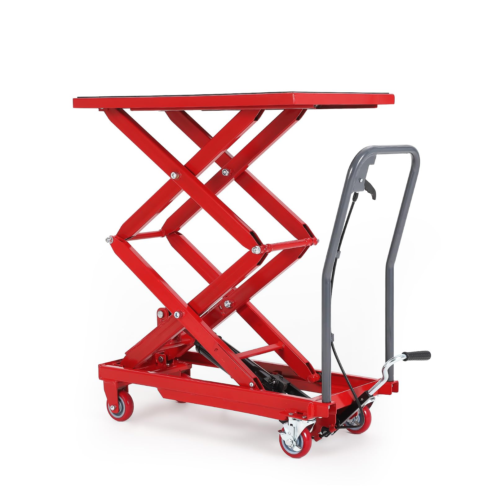 Hydraulic Lift Table Cart, 330lbs Capacity 50" Lifting Height Hydraulic Table Cart, Double Scissor Lift Table with Non-Slip Pad for Material Handling and Transportation, Red