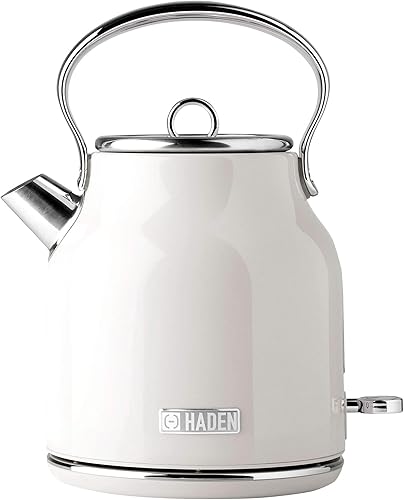 Haden 75012 Heritage Hervidor eléctrico de acero inoxidable de 1,7 litros (7 tazas) con apagado automático y protección contra hervor, color marfil