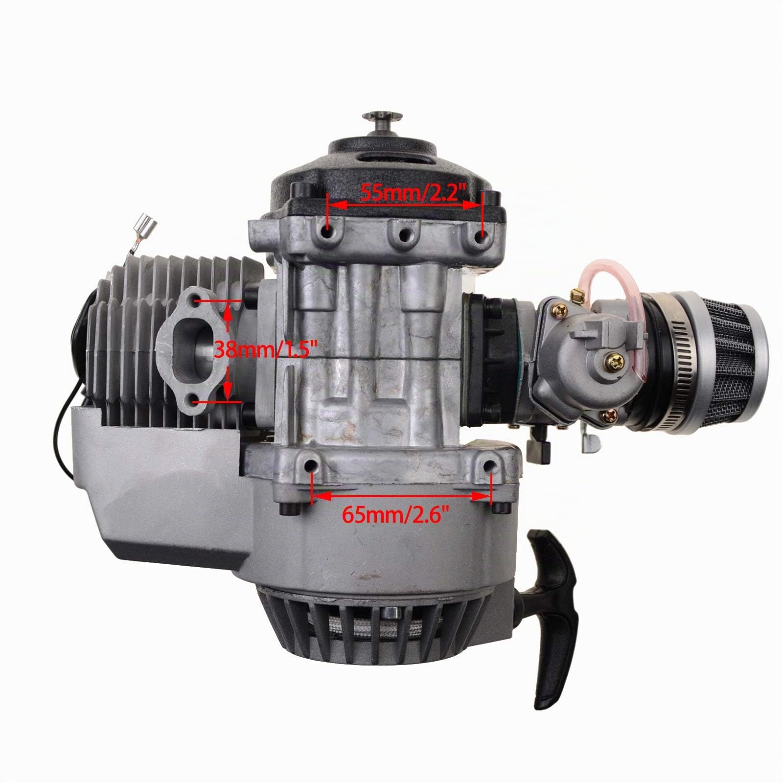 WOOSTAR 44mm Big Bore Cilindro con Avviamento a Strappo con Carburatore e Filtro Aria Motore Kit Sostituzione per 2 Tempi 43cc 47cc 49cc 52cc Mini Pocket Bike Gas Ciclomotore Scooter Argento