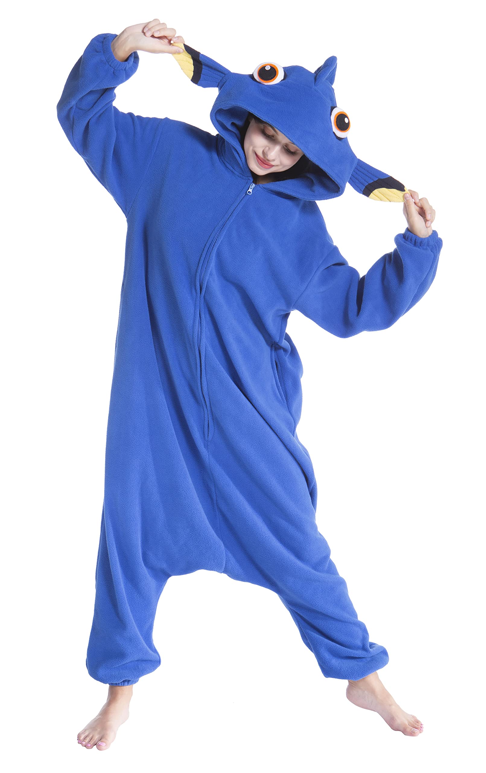 SimZoo Adult Animal Onesie Pajamas, Men and Women's Fish Costume Sleepwear, One-Piece Unisex Homewear S