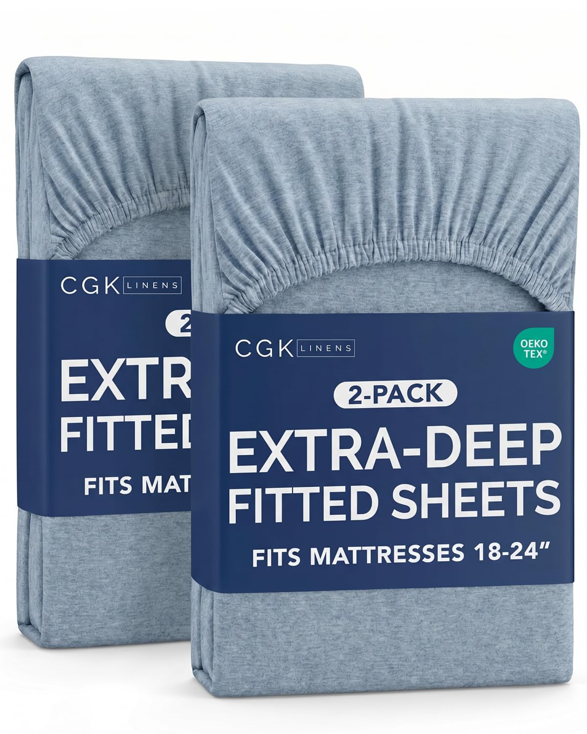CGK Linens 2 Pack Extra Deep King Fitted Sheets - Heathered Blue