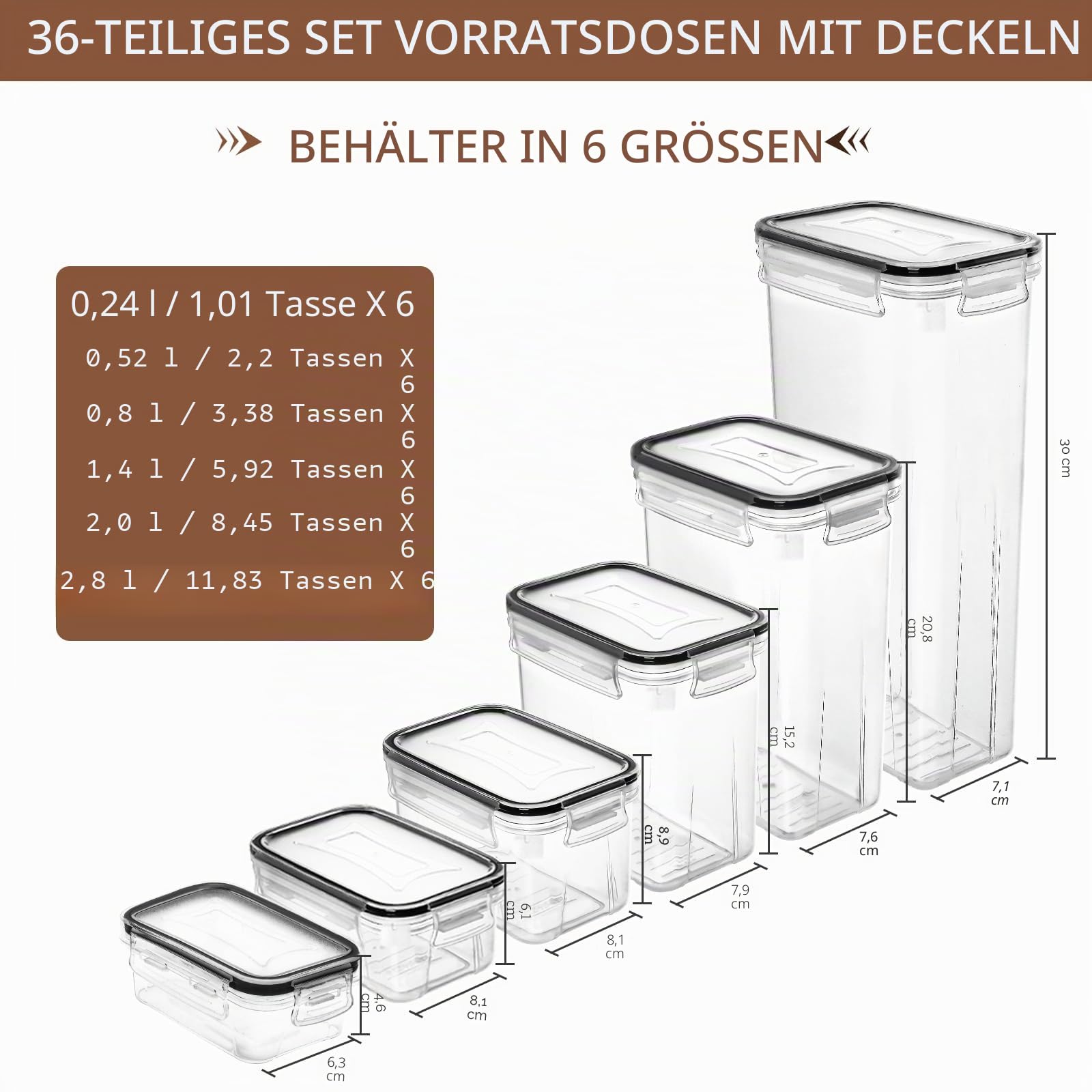 Skroam 36 Stück Kunststoffbehälter - Vorratsdosen mit Deckel - BPA-freie Müslibehälter- luftdichte Lebensmittelbehälter & Küchenorganizer zur Aufbewahrung von Müsli, Mehl, Zucker, Nudeln