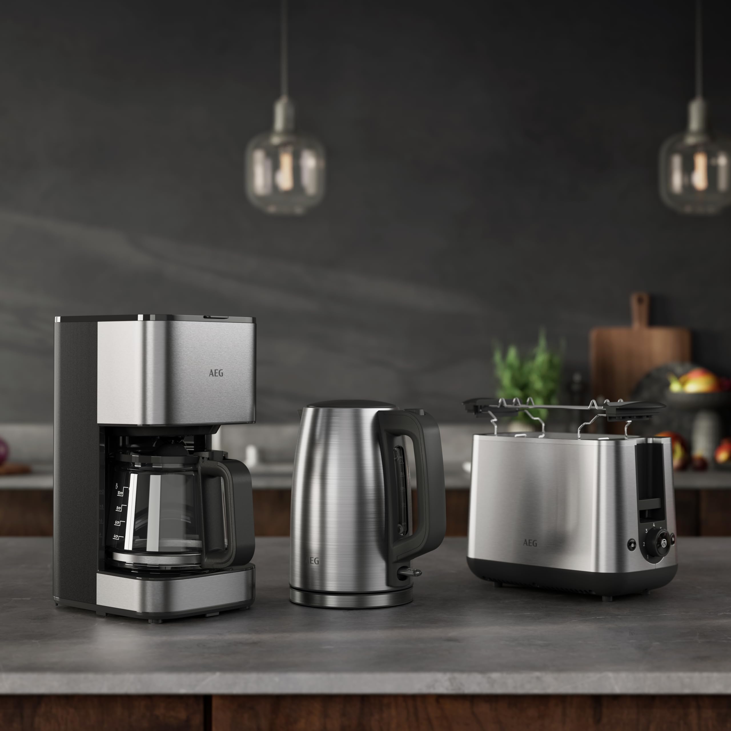 AEG Cafetera Automática de Goteo Deli 3 - Modelo CM3-1-3ST - Jarra de Vidrio - 12 Tazas - 11000 W de Potencia - Sistema Antigoteo - Apagado Automático - Filtro Extraíble - Acabado Metalizado