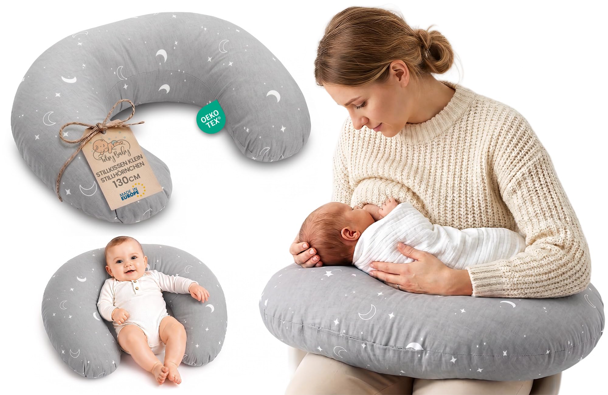 Pregnancy nursing and breastfeeding pillow 130 cm- breast feeding maternity pillows for baby and support sleeping for babies Cotton Oeko-Tex Moon