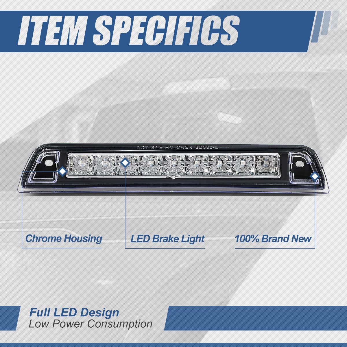 Auto Dynasty Full LED Chrome Housing Third Rear High Mount Brake Stop Light Lamp Bar Compatible with Honda Ridgeline 06-14