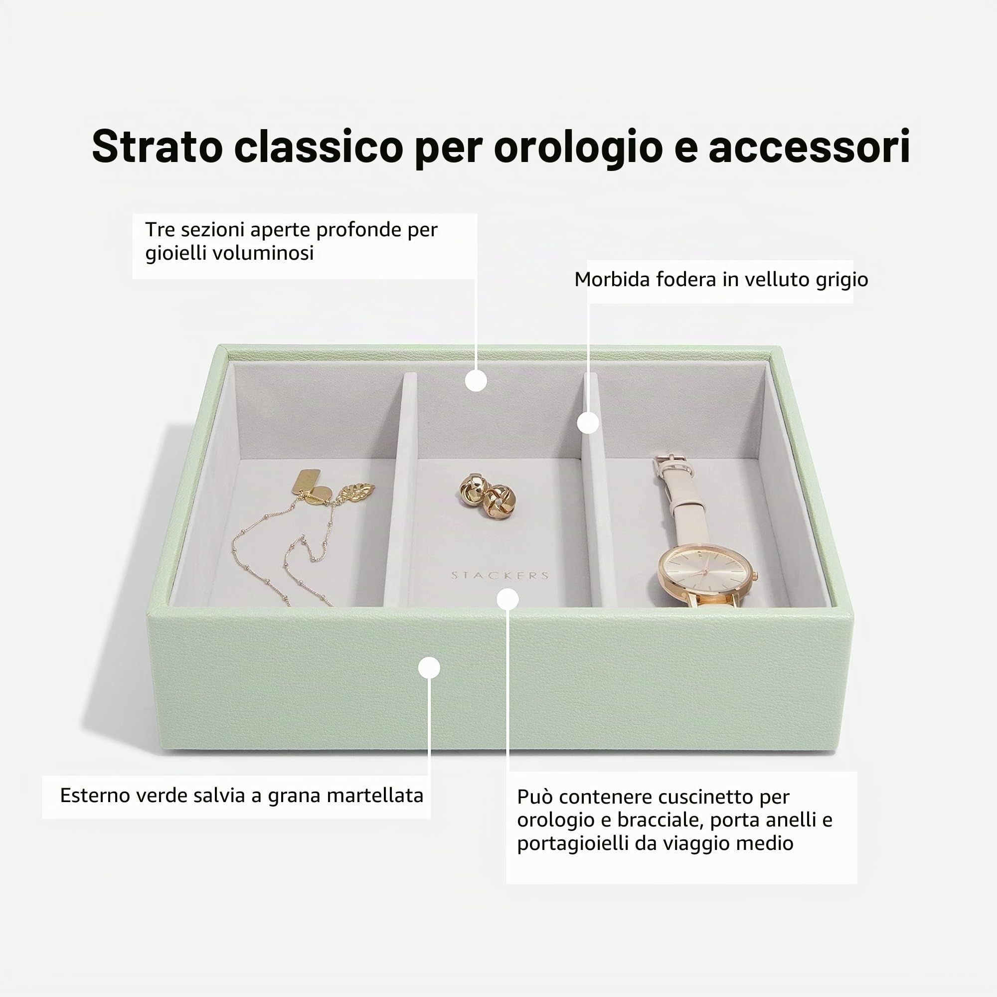 Stackers - Set di 3 portagioie classico - Dimensioni medie - Verde salvia