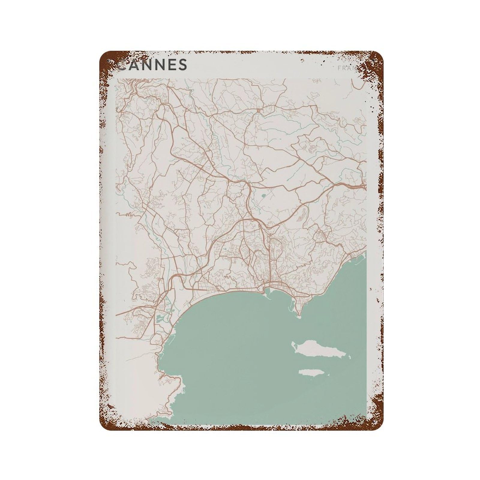 xiaoxiaoshen Cannes Map France Travel Gift Scandi (2) Wall Decor Art Metal Tin Poster Modern Home Decor Art Home Bar Shop Decorations Vintage Sign 40x30cm