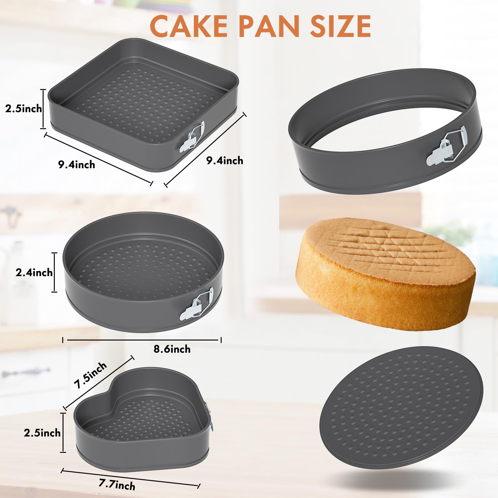 ENLOY Springform Kuchenform Set mit 3 antihaftbeschichteten Käsekuchenformen, abnehmbarer Boden, auslaufsichere Kuchenform für Bäcker und Backbegeisterte, inklusive Herz-Kuchenform