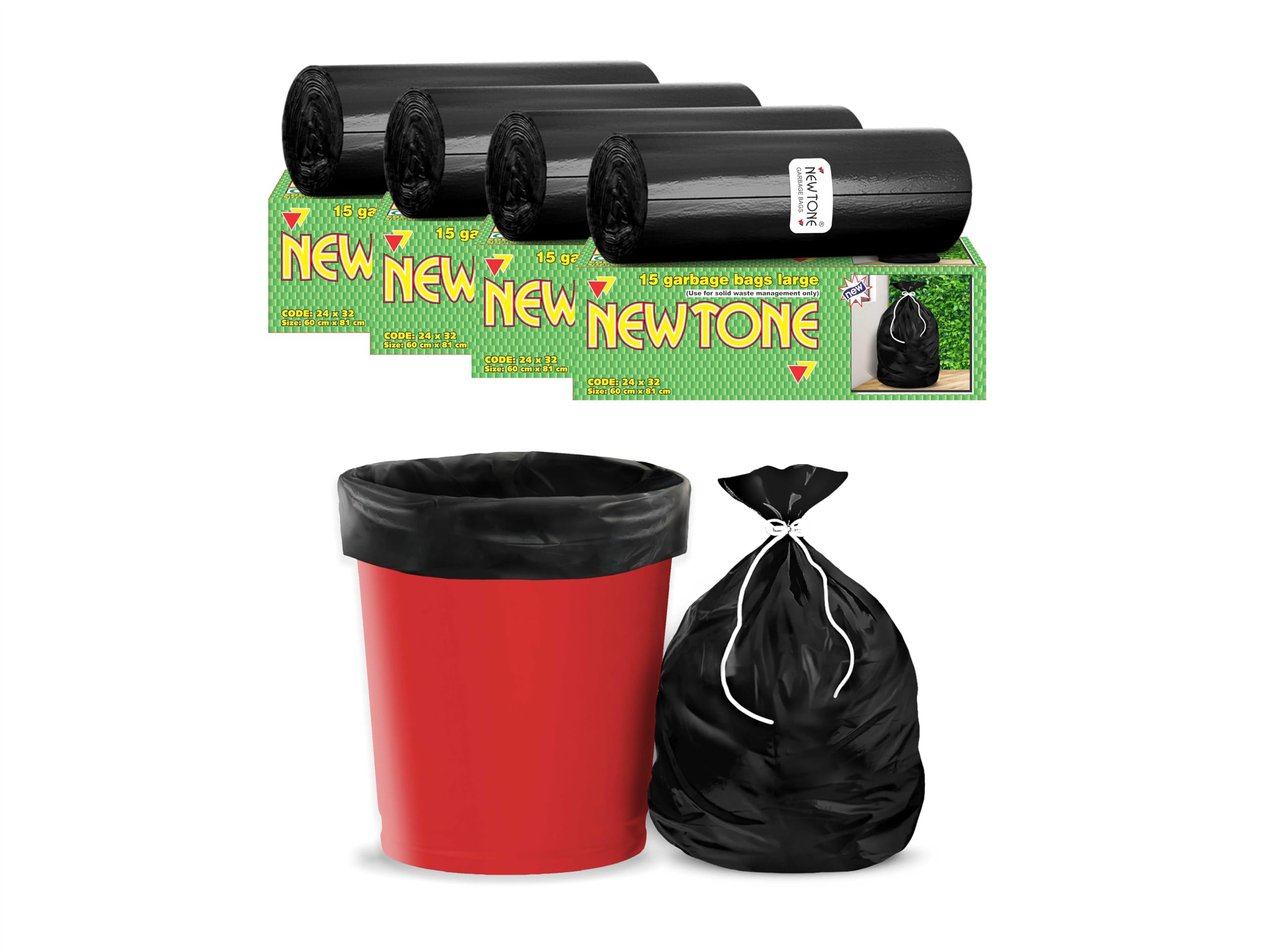 Newtone Premium Garbage Bags Size 24 X 32 Inches (Large) 60 Bags (4 rolls) Dustbin Bag/Trash Bag - Black Color (B08M5SRHBG) Amazon Price History, Amazon Price Tracker