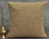 ZARIMOON ALL SIZES Gold Beaded Pillow Cover Pearl Handmade Luxury Contemporary Beaded Embroidered Embellished Custom Accent Cushion (12x12)