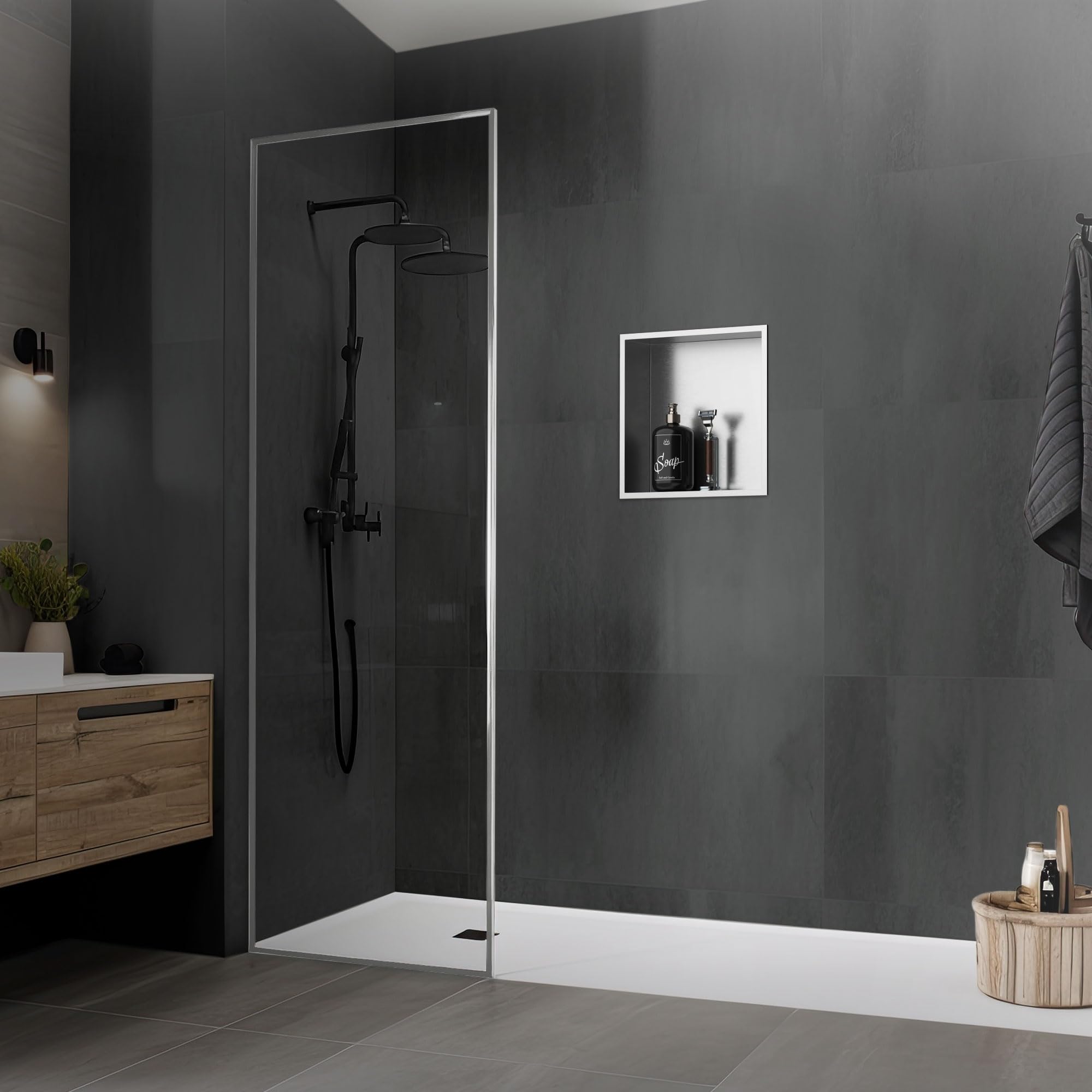 LuxeBath Wandnische aus Edelstahl, 30x30x10 cm, Silber, Duschnische mit Rahmen, Einbauregal, Flexibler Einbau, Befliesbare Nische für Badutensilien, Duschablage, Einzelregal Lagerung für Badezimmer