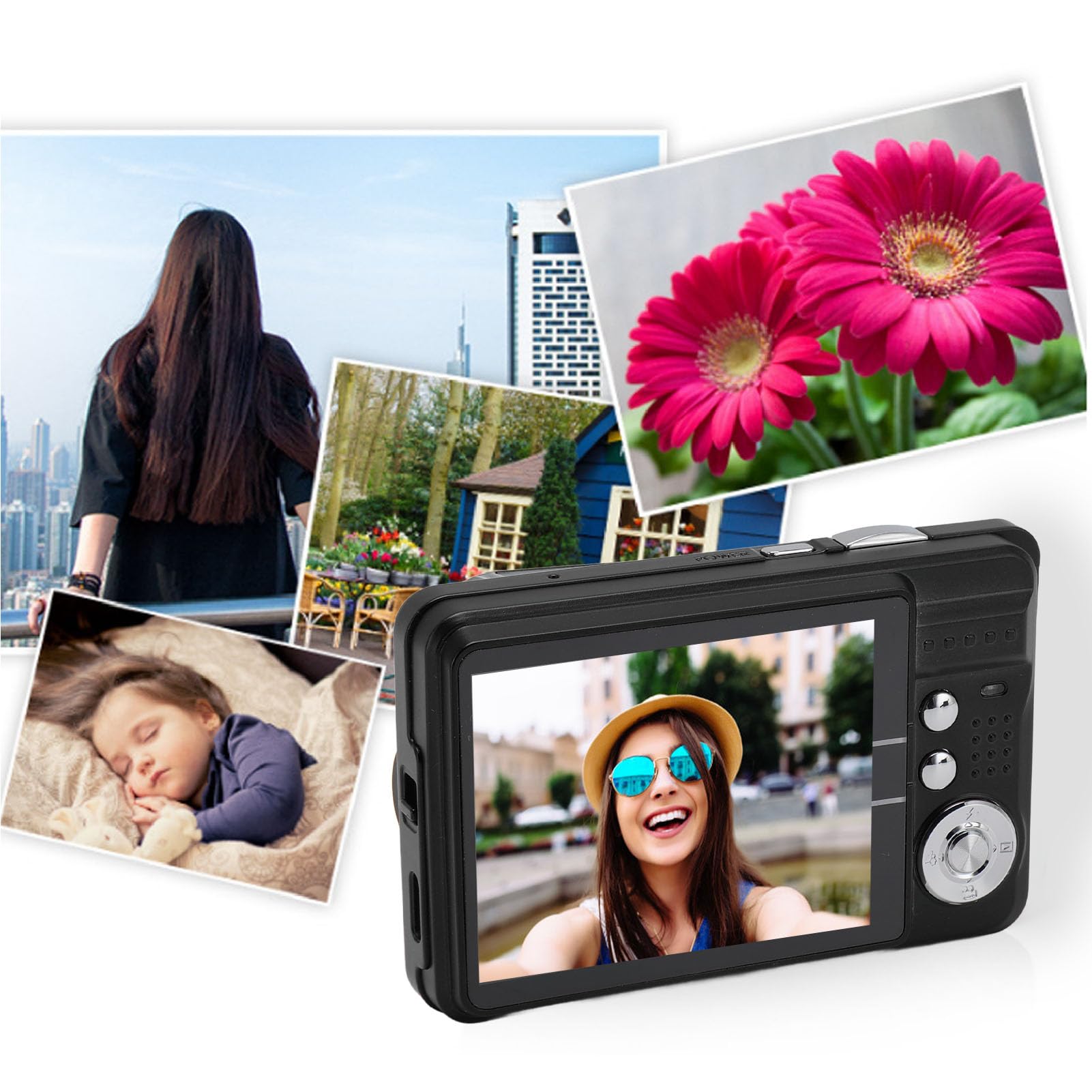 Fotocamera Digitale 4K per Fotografia, Fotocamera Compatta HD con Zoom 8X Anti-vibrazione e Messa a Fuoco Automatica con Schermo da 2,7 Pollici, Bellezza Automatica, Fotocamera
