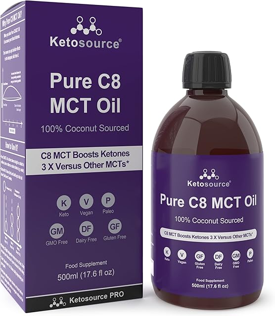 Premium Pure C8 MCT Oil | 3X Ketone Boost Versus Other MCTs | Supports Keto & Fasting | 100% Coconut Sourced | Vegan Safe & Gluten Free | Lab Tested High Purity Source of C8 MCT | 500ml Ketosource®