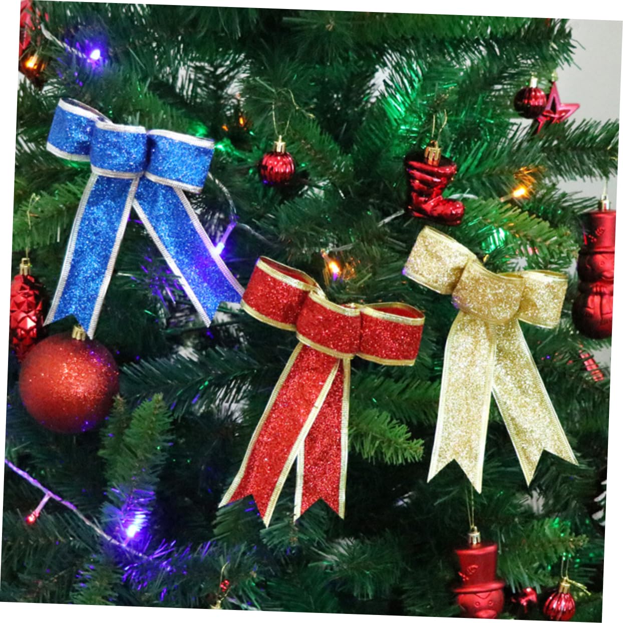 LALAFINA 20piezas Cintas De Tela Brillantes para Decoración Navideña De y Adornos De Árbol Azul