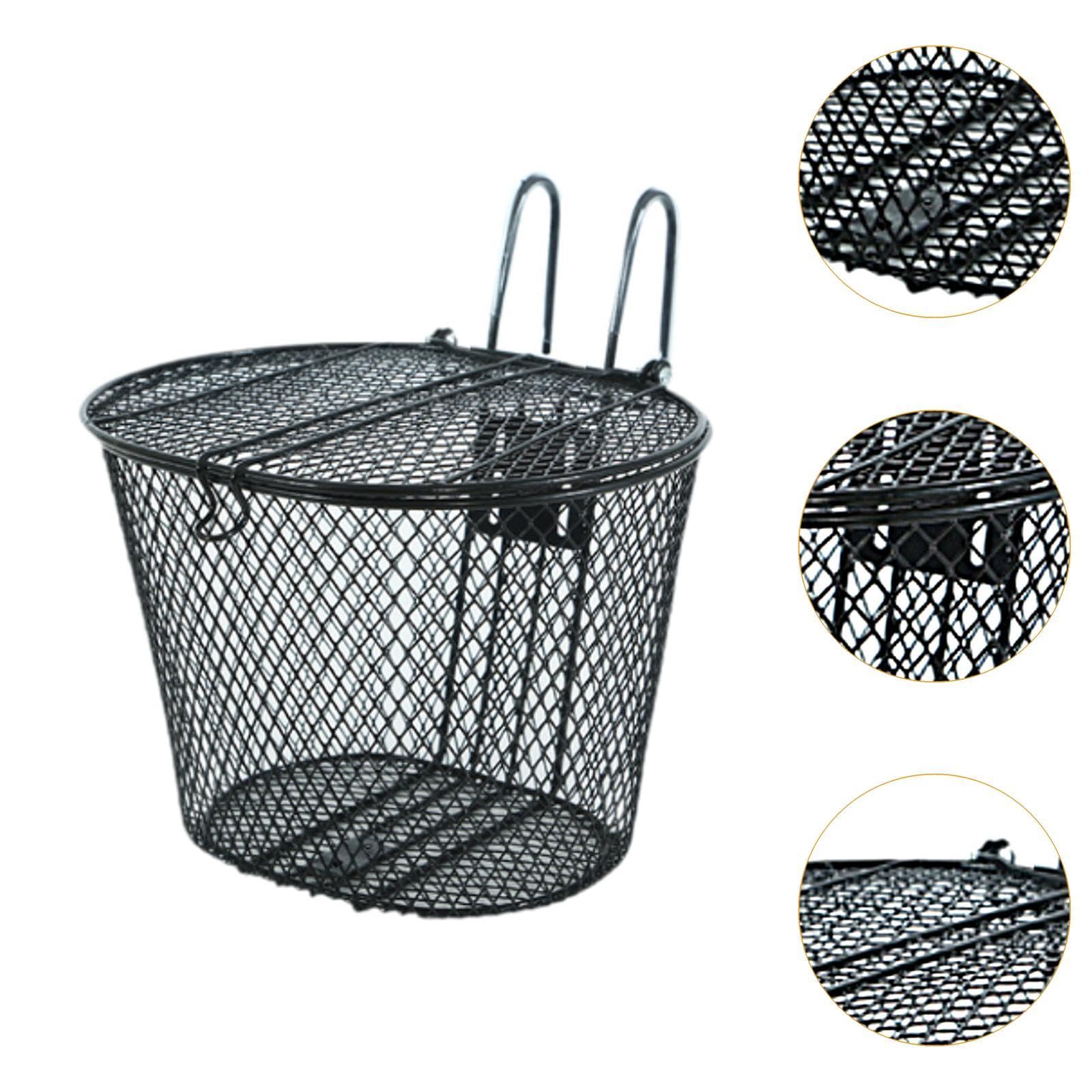 rockible Front Bike Basket Bicycle Basket with Lid Wire Mesh Riding Pet Carrier Detachable Black Bike Basket with Hooks for Road Bikes