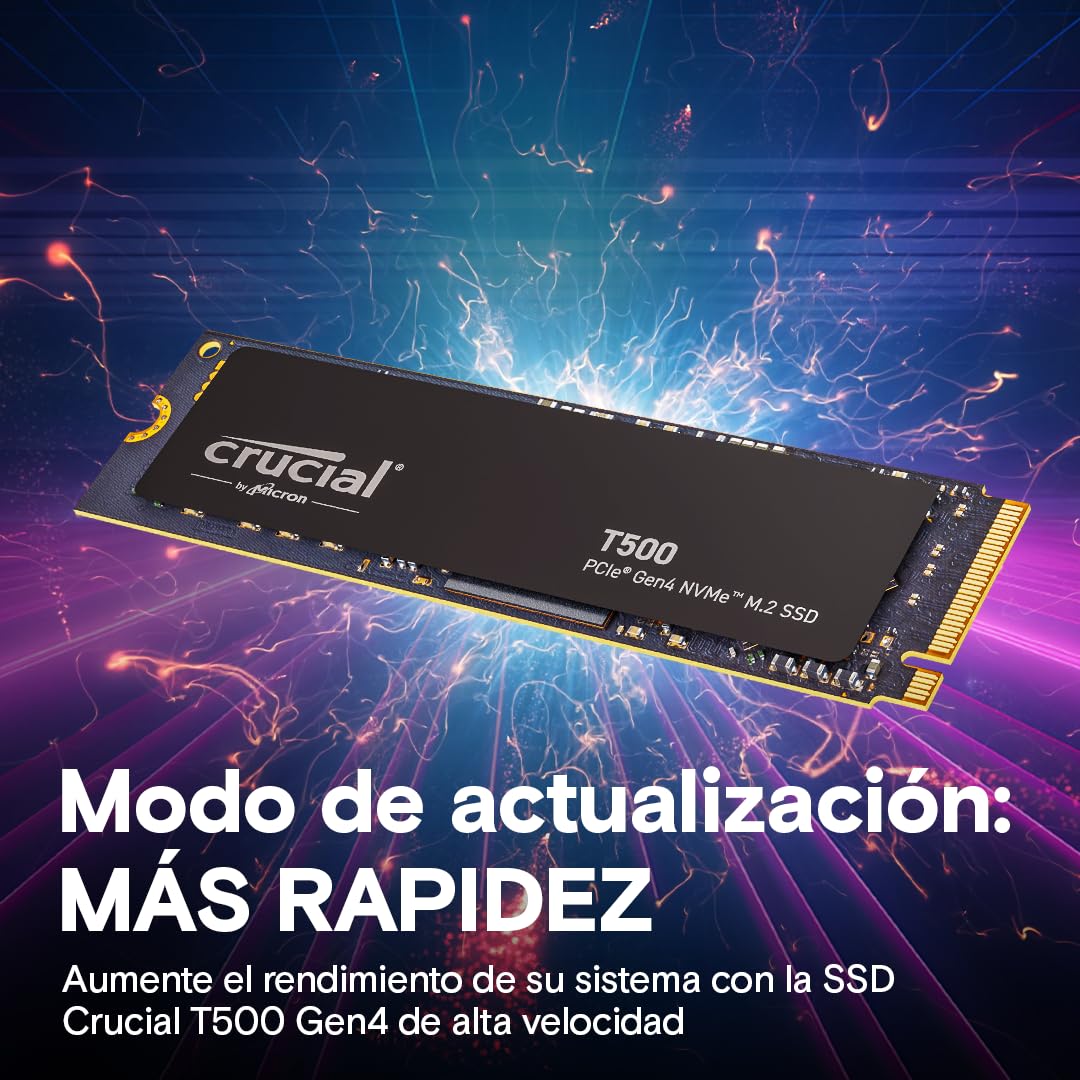 Crucial T500 SSD 1TB PCIe Gen4 NVMe M.2, hasta 7300 MB/s, TLC NAND