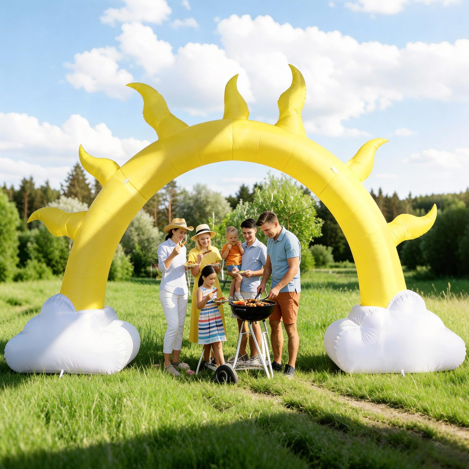Arco inflable de sol de verano de 10 pies con luz LED, arco inflable para verano, cumpleaños, baby shower, playa tropical, piscina, fiesta, patio, césped, decoración de telón de fondo