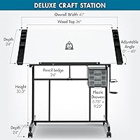 Vista 3 de Studio Designs - Estación de manualidades de lujo, mesa de dibujo ajustable en la parte superior, mesa de dibujo, mesa de pasatiempos, escritorio